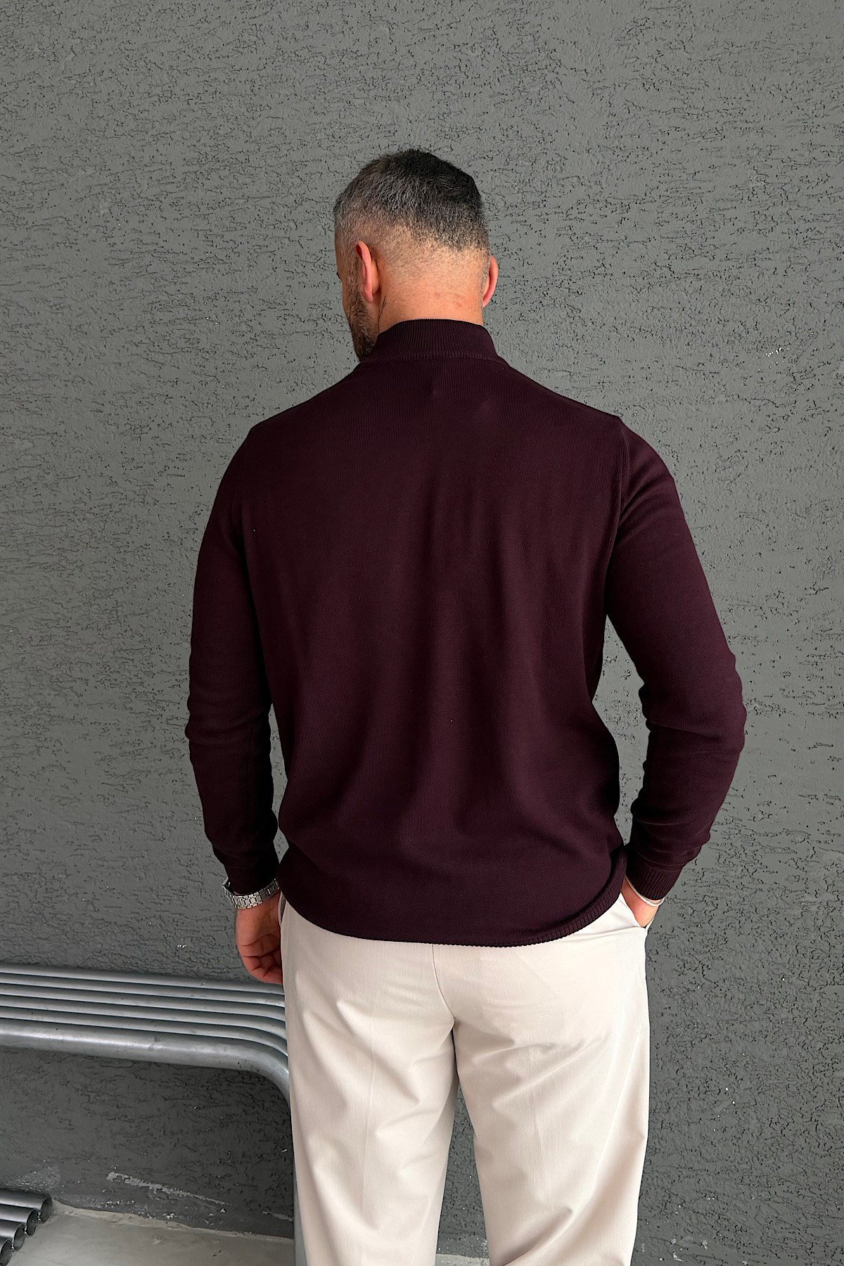Bordo Boğazlı Basic Triko Kazak