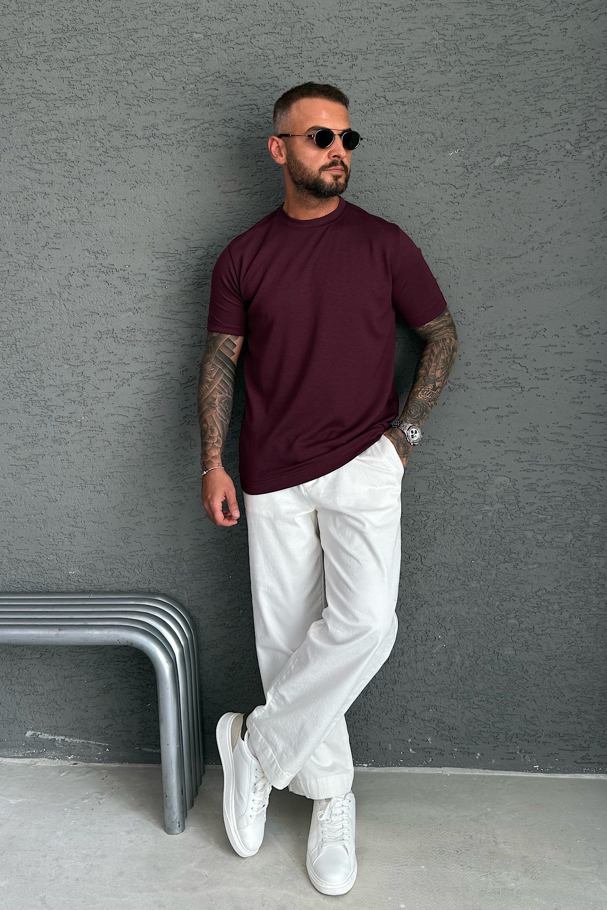 Bordo Oysho Kumaş T-Shirt