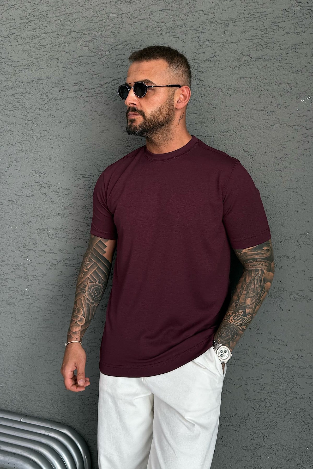 Bordo Oysho Kumaş T-Shirt