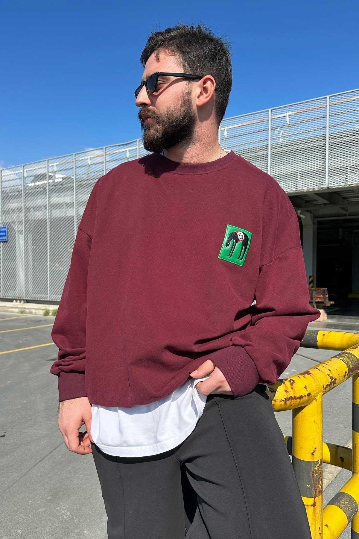 Bordo Ufak Baskılı Swaetshirt