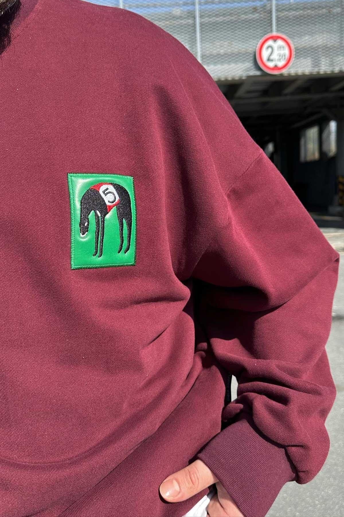 Bordo Ufak Baskılı Swaetshirt