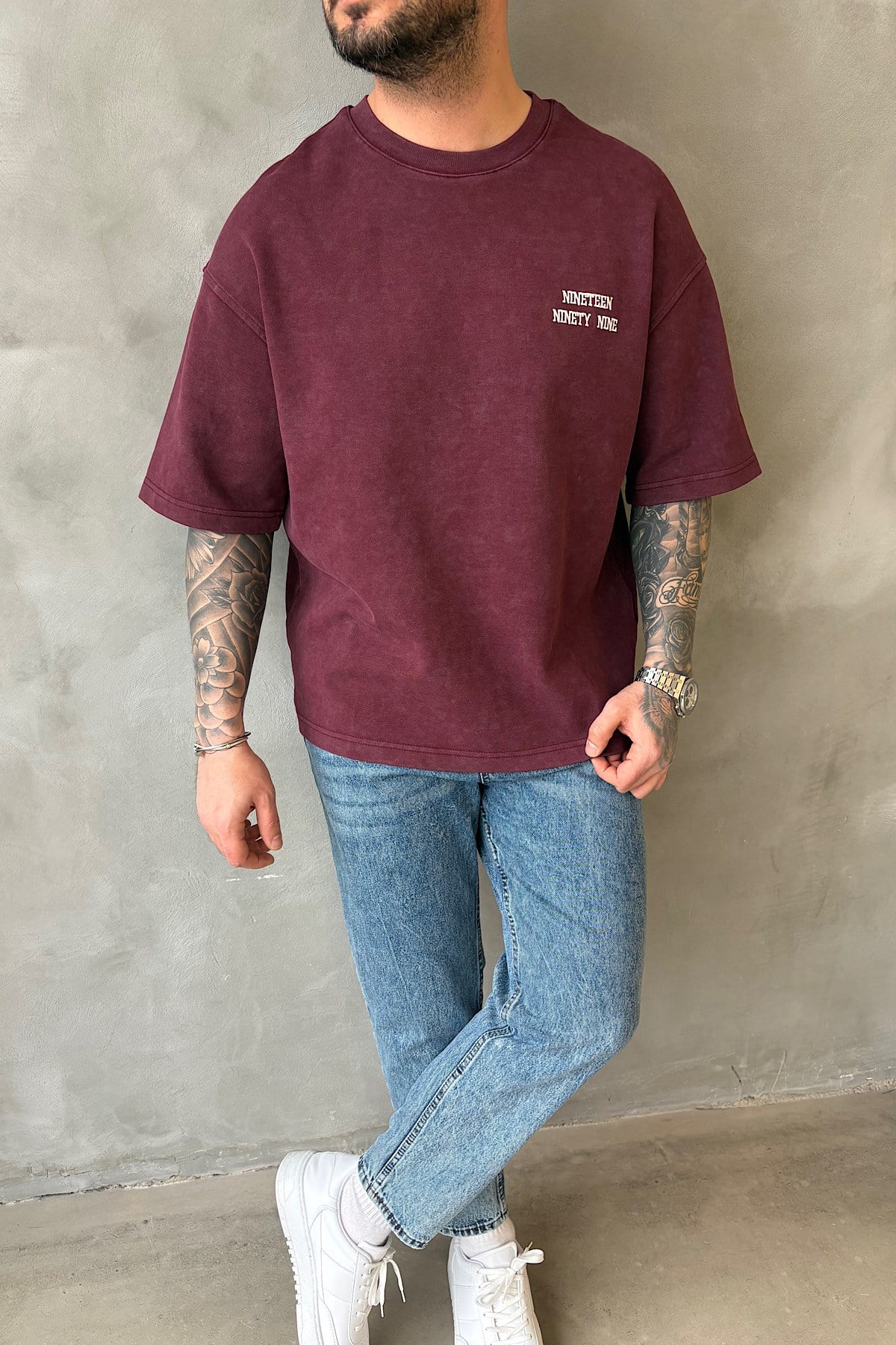 Bordo Yıkamalı 1999 T-Shirt