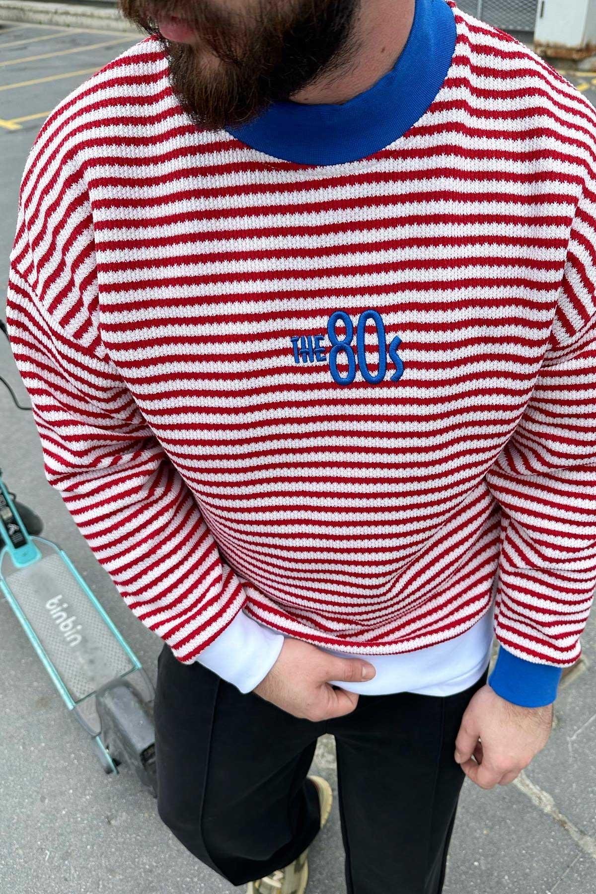 Çizgili Oversize Triko Sweat 