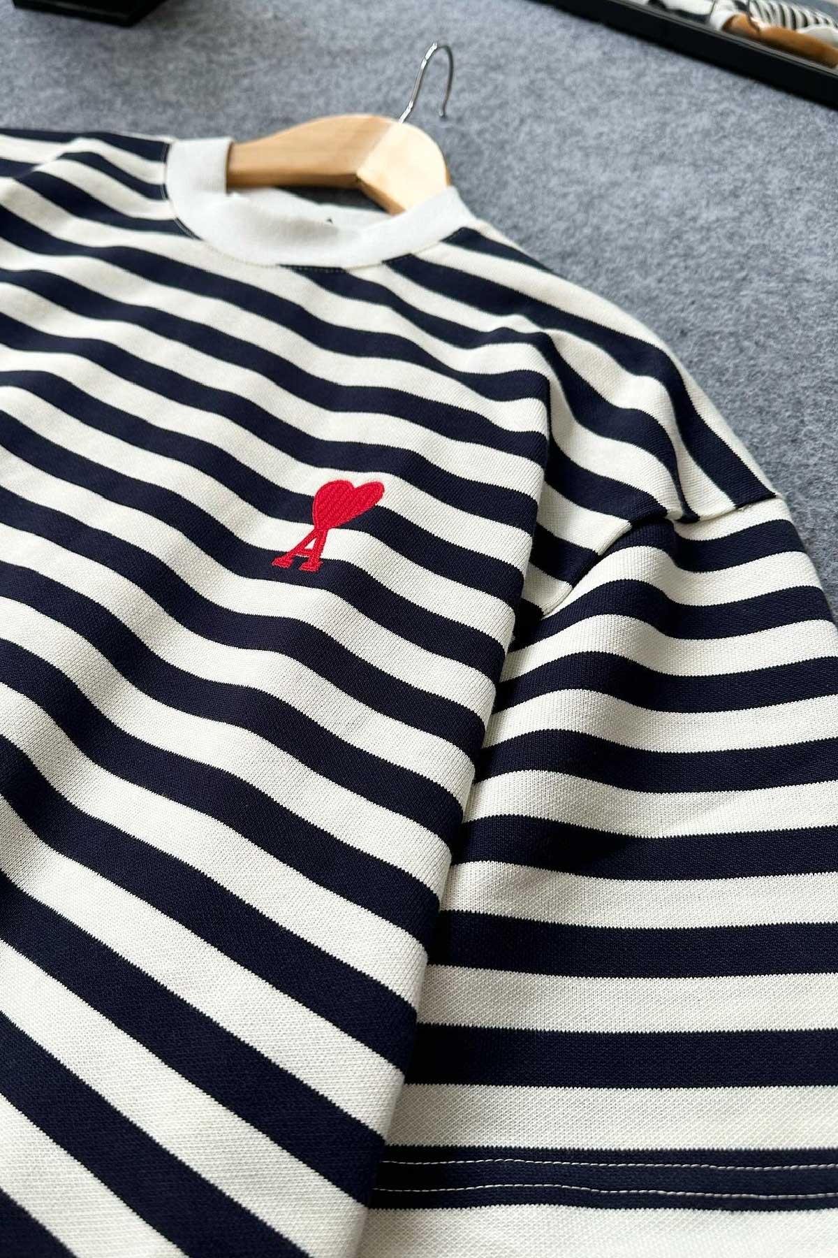 Çizgili Tok Kumaş Oversize T-Shirt