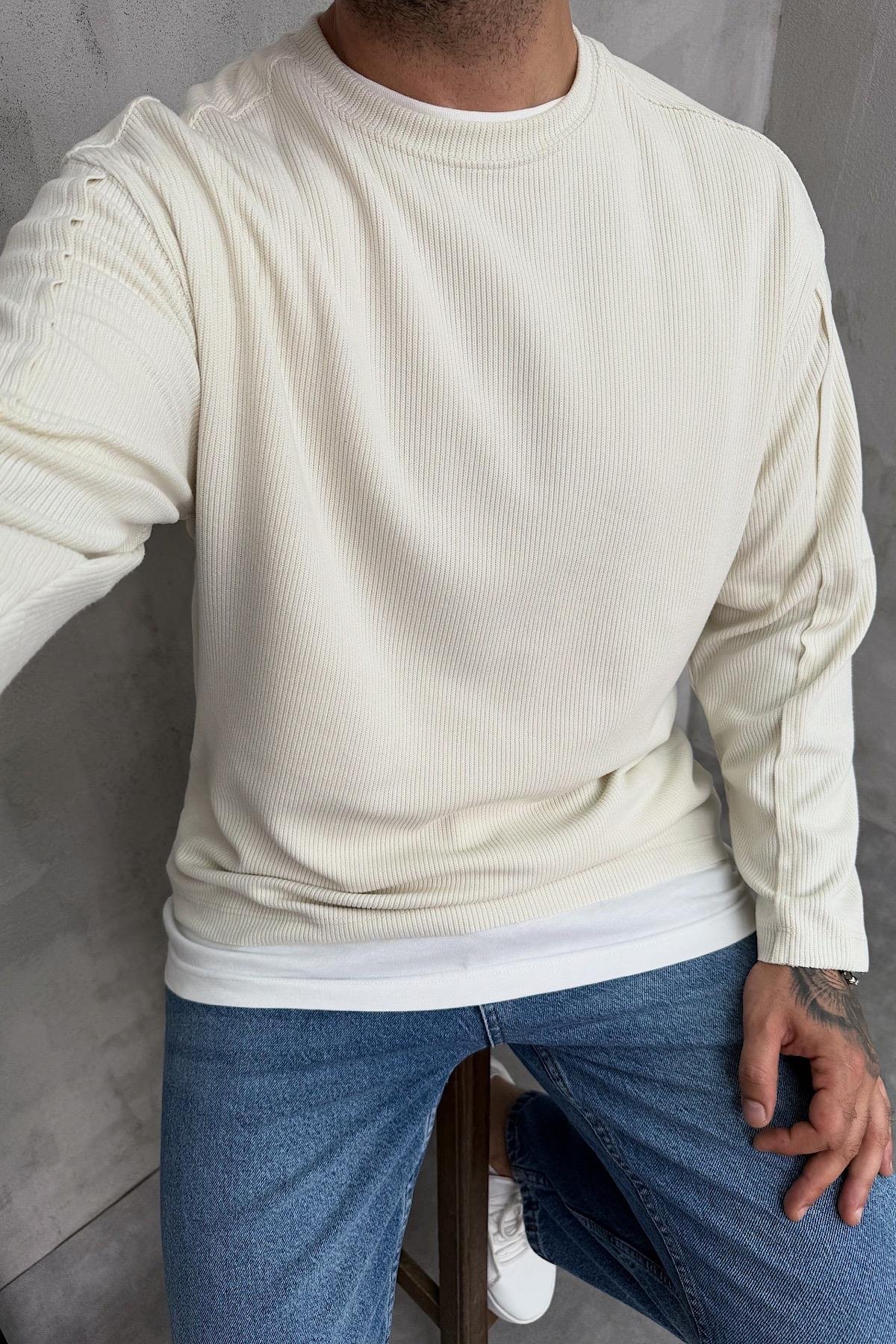 Ekru Ribana İnce Triko