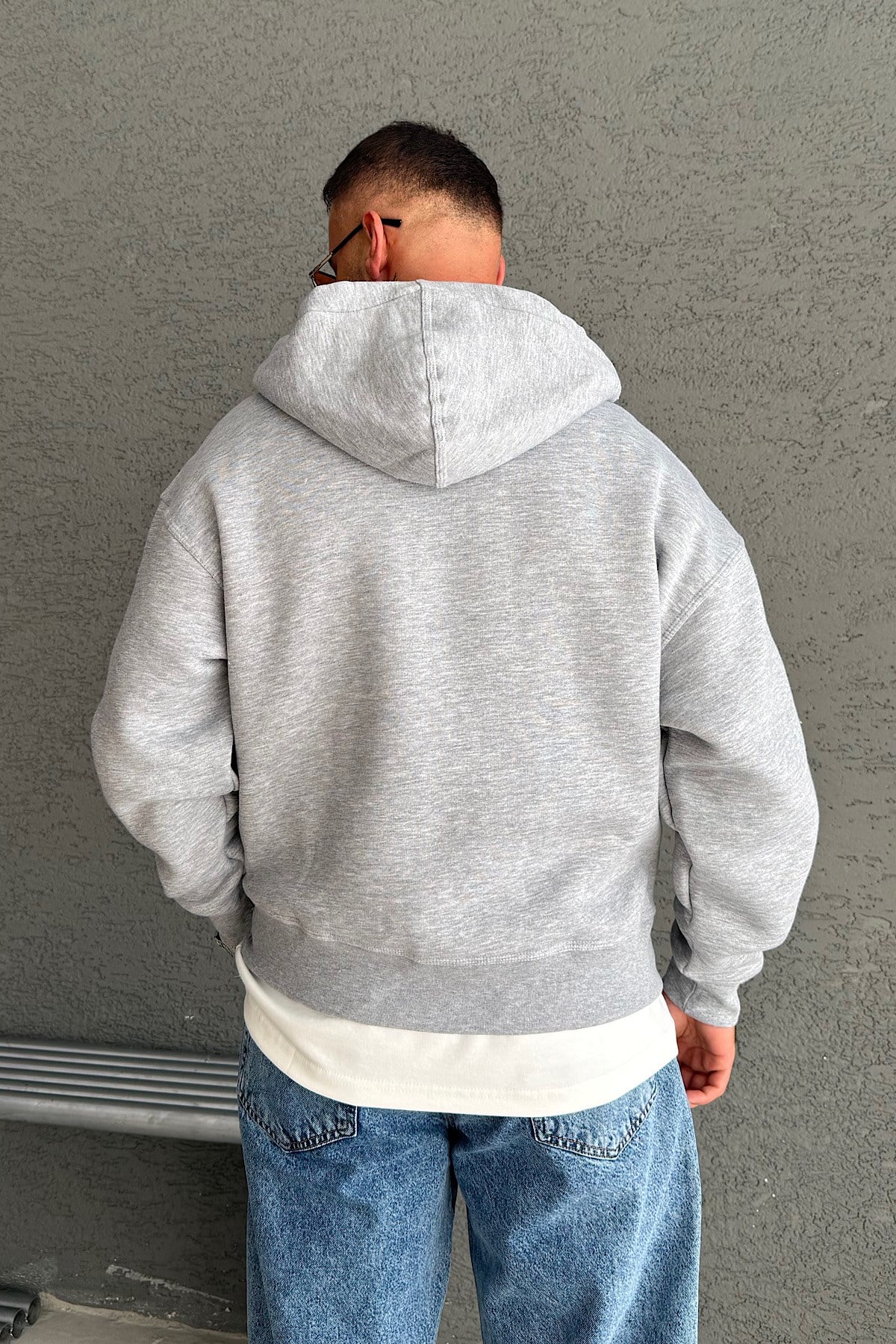 Gri Basic Kapşonlu Zip