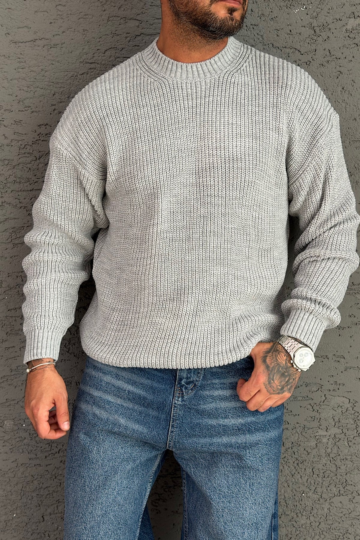 Gri Basic Triko Kazak