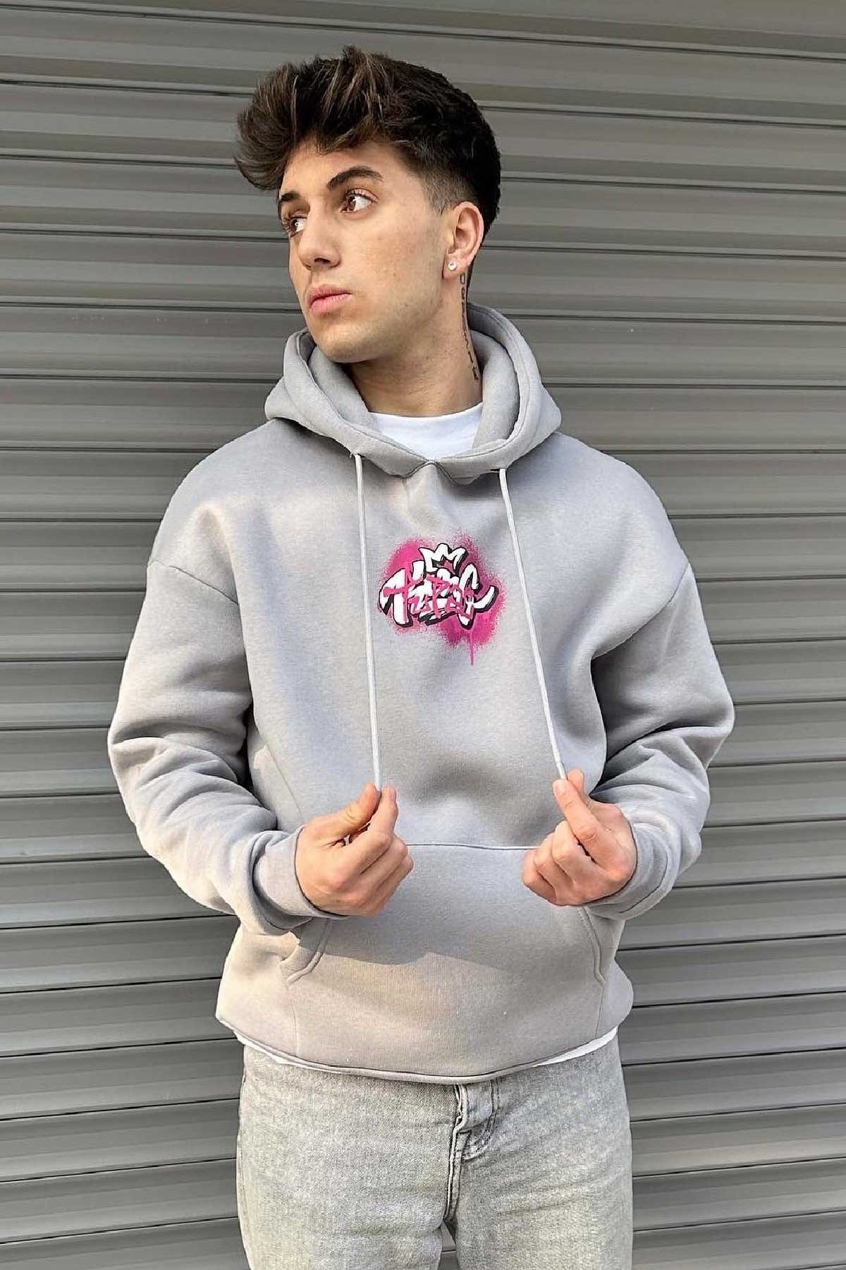 Gri Baskılı Sweatshirt