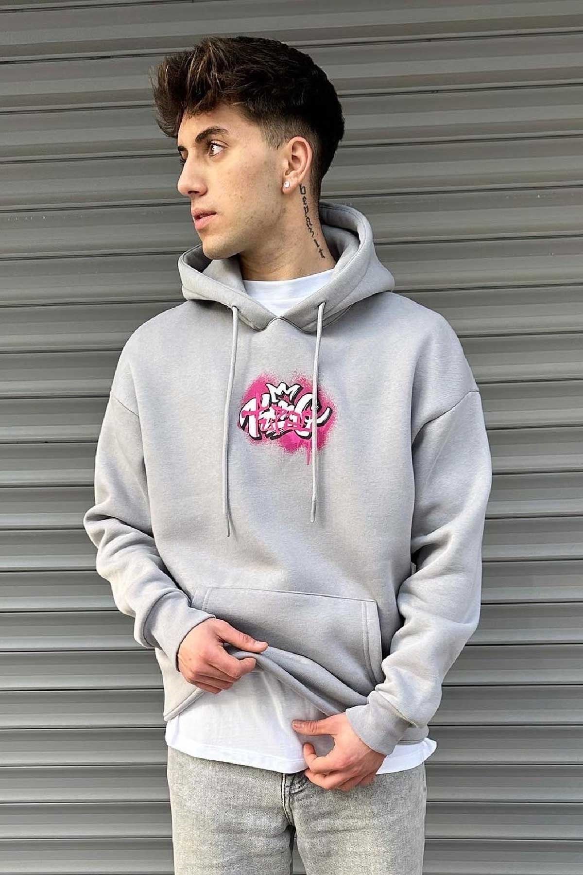 Gri Baskılı Sweatshirt