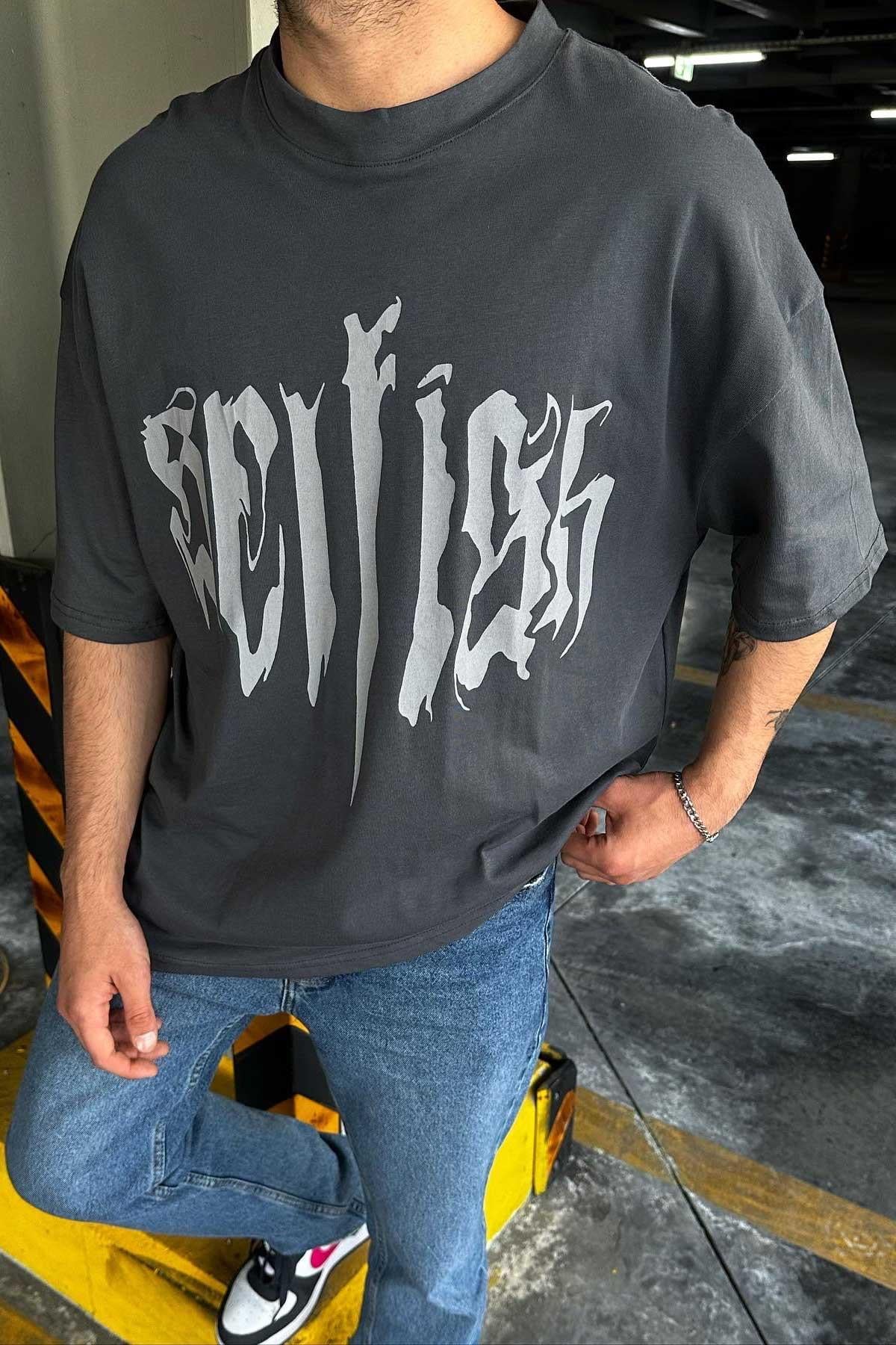 Gri Baskılı T-Shirt