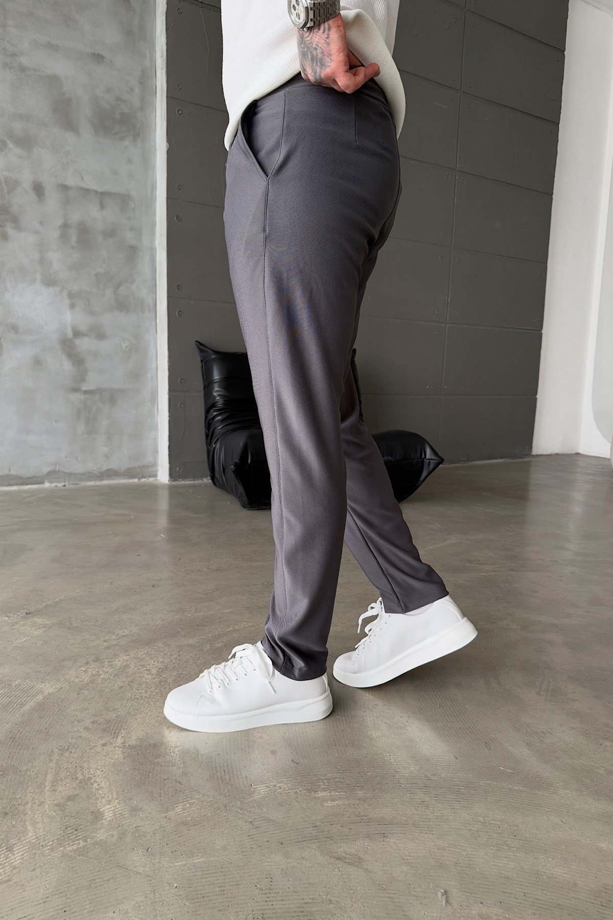 Gri Bel Lastikli Regular Jogger