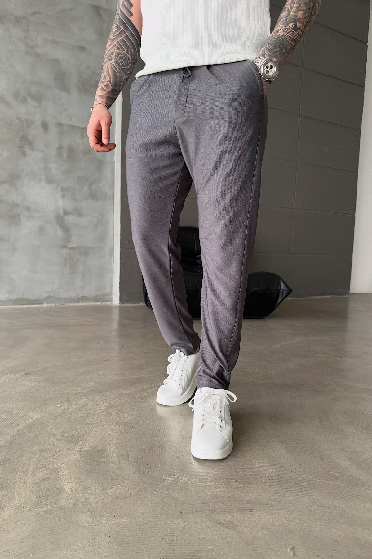 Gri Bel Lastikli Regular Jogger