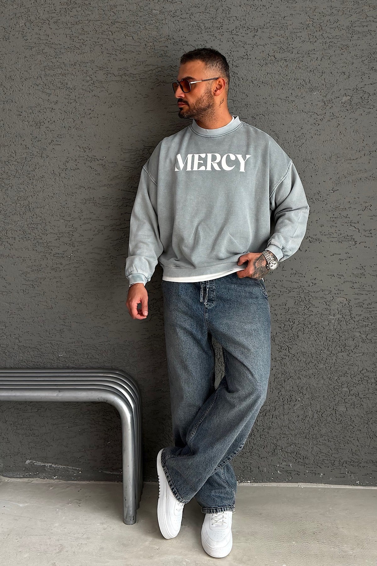 Gri Mercy Yıkamalı  Basic Sweatshirt