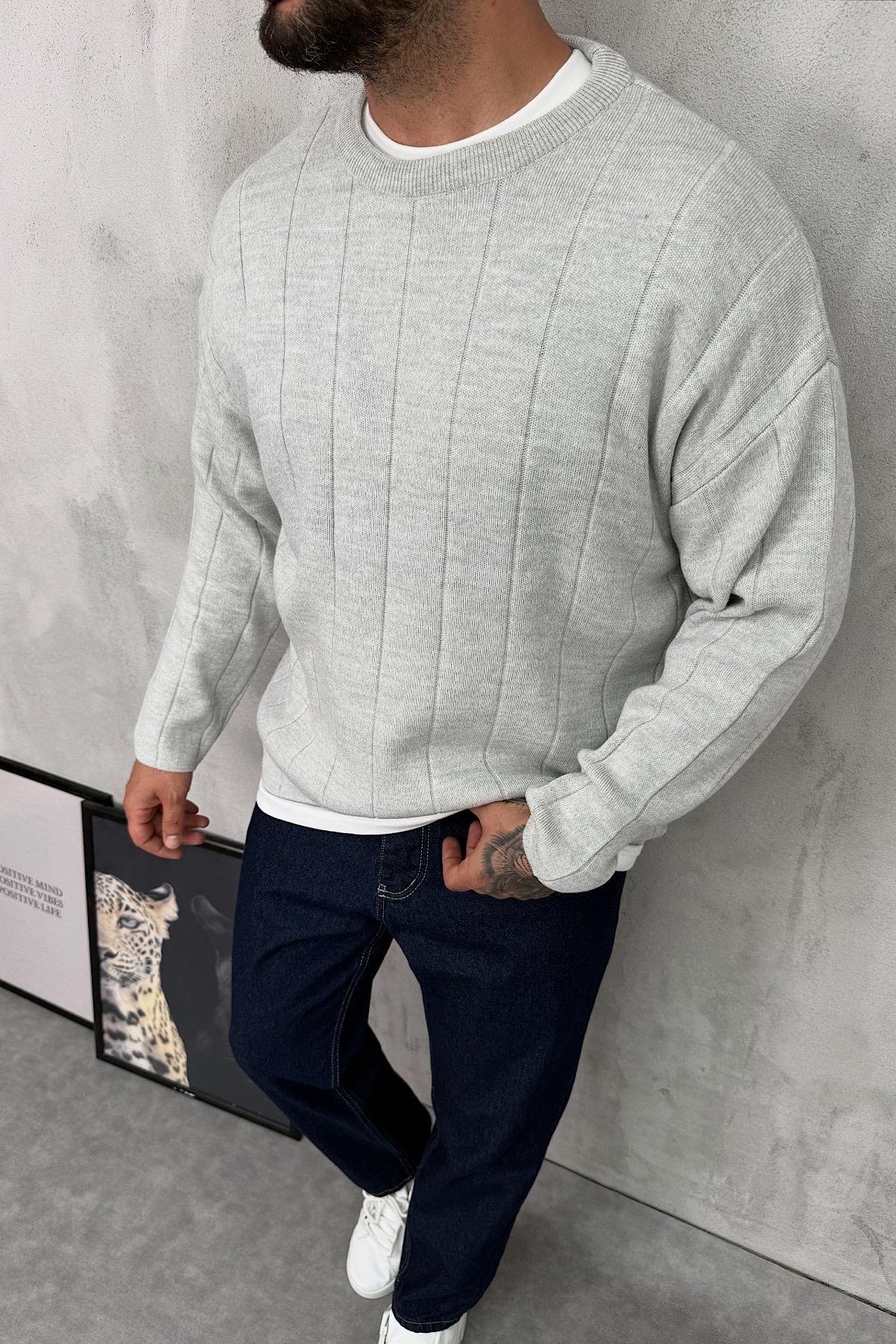 Gri Örme Triko Kazak