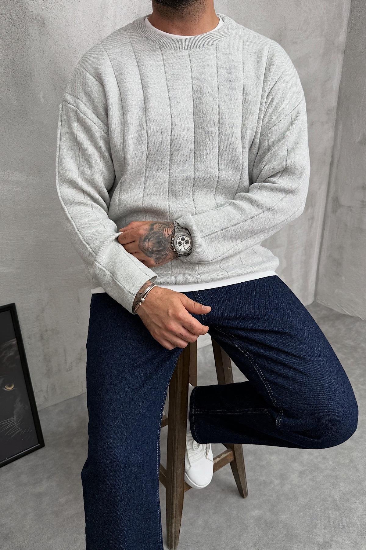 Gri Örme Triko Kazak