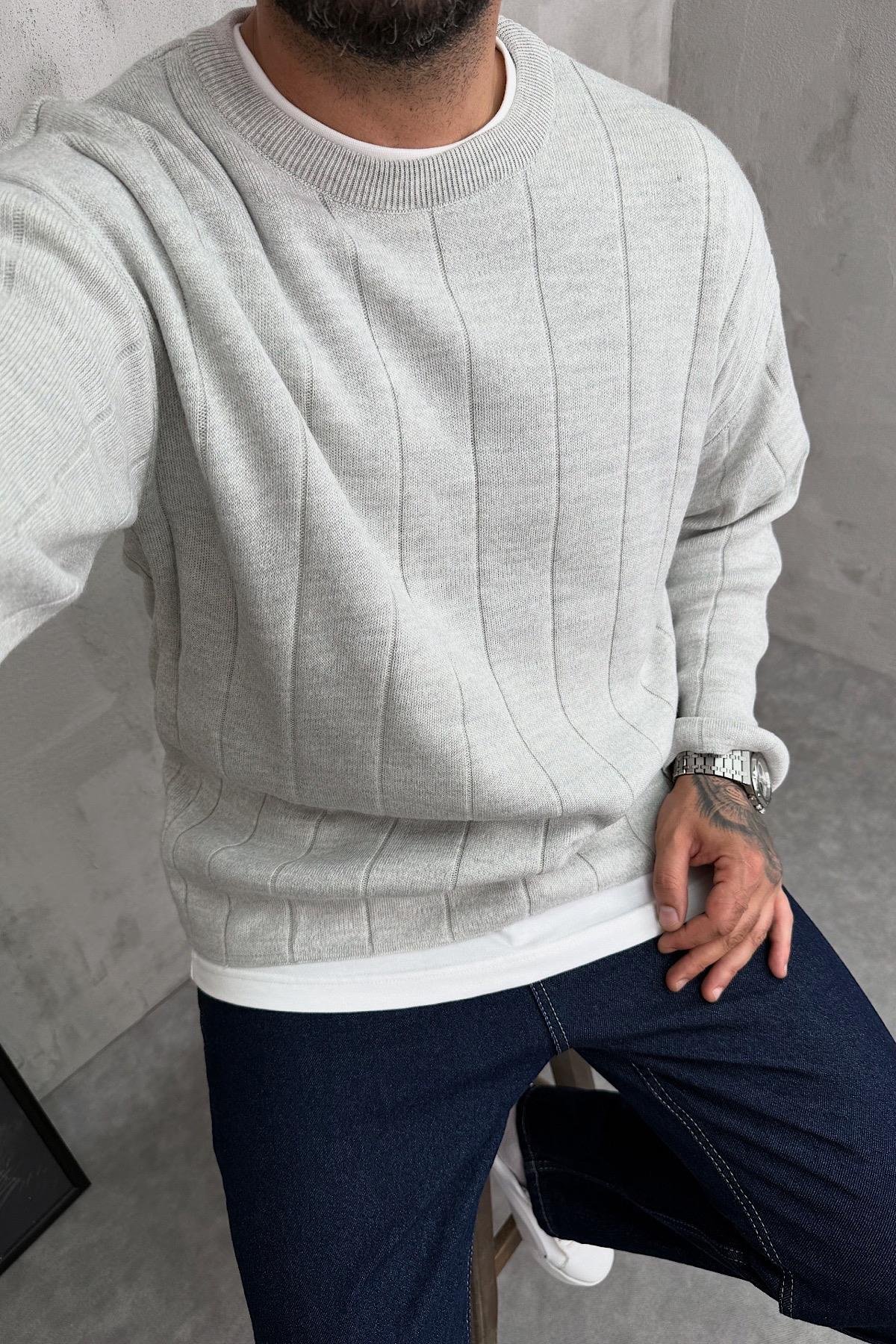 Gri Örme Triko Kazak