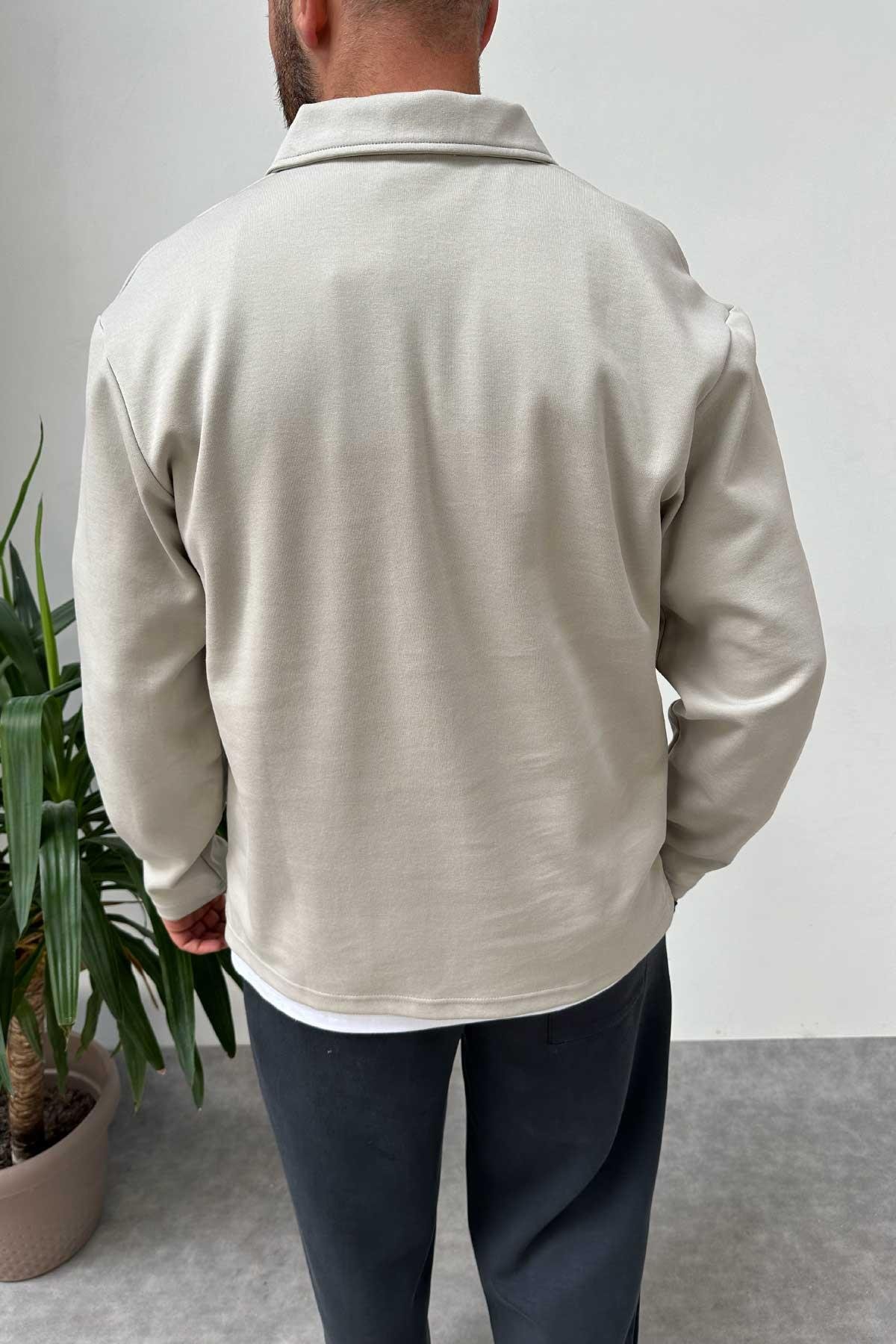 Gri Oversize Yarım Fermuarlı Sweatshirt