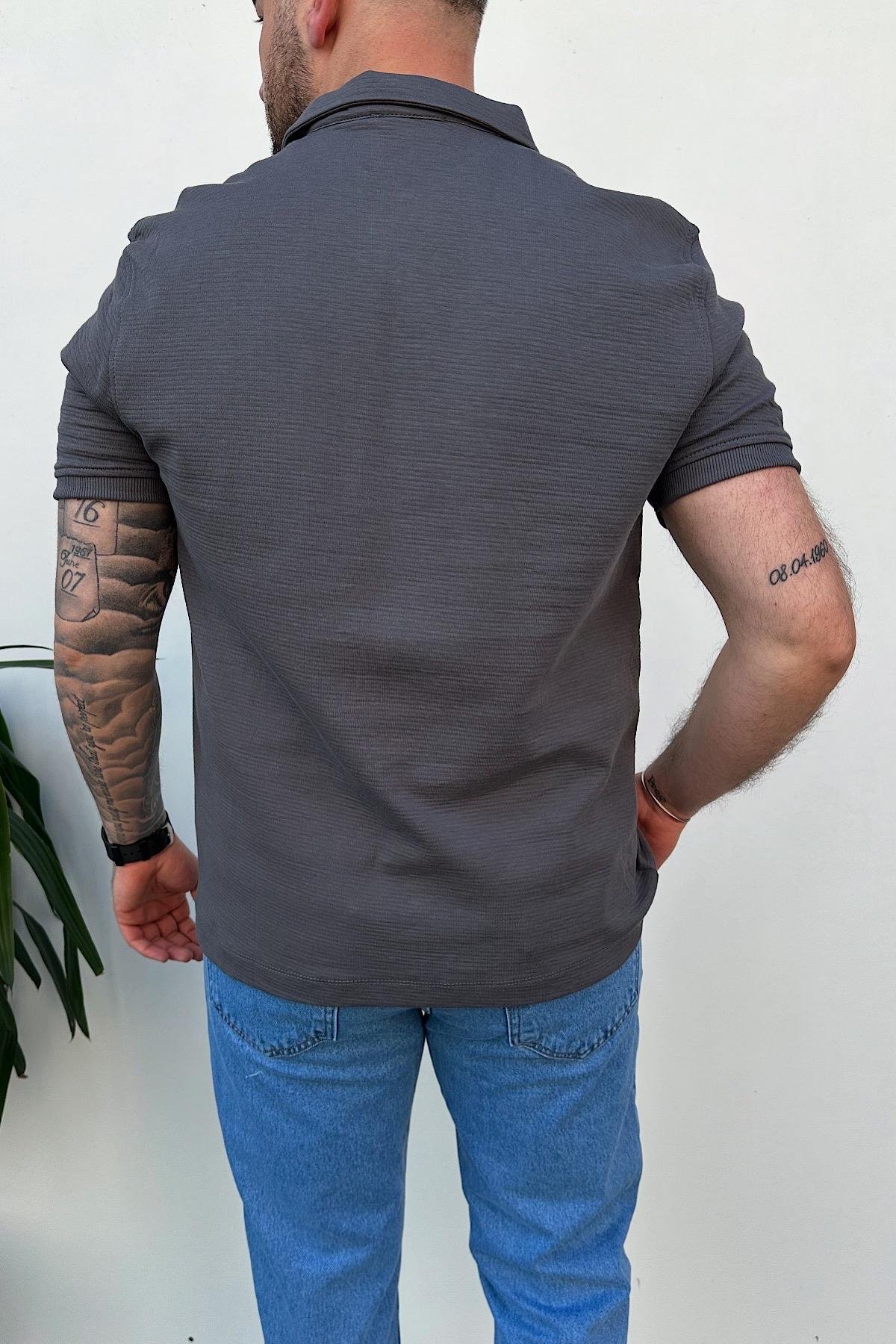 Gri Polo Yaka T-Shirt