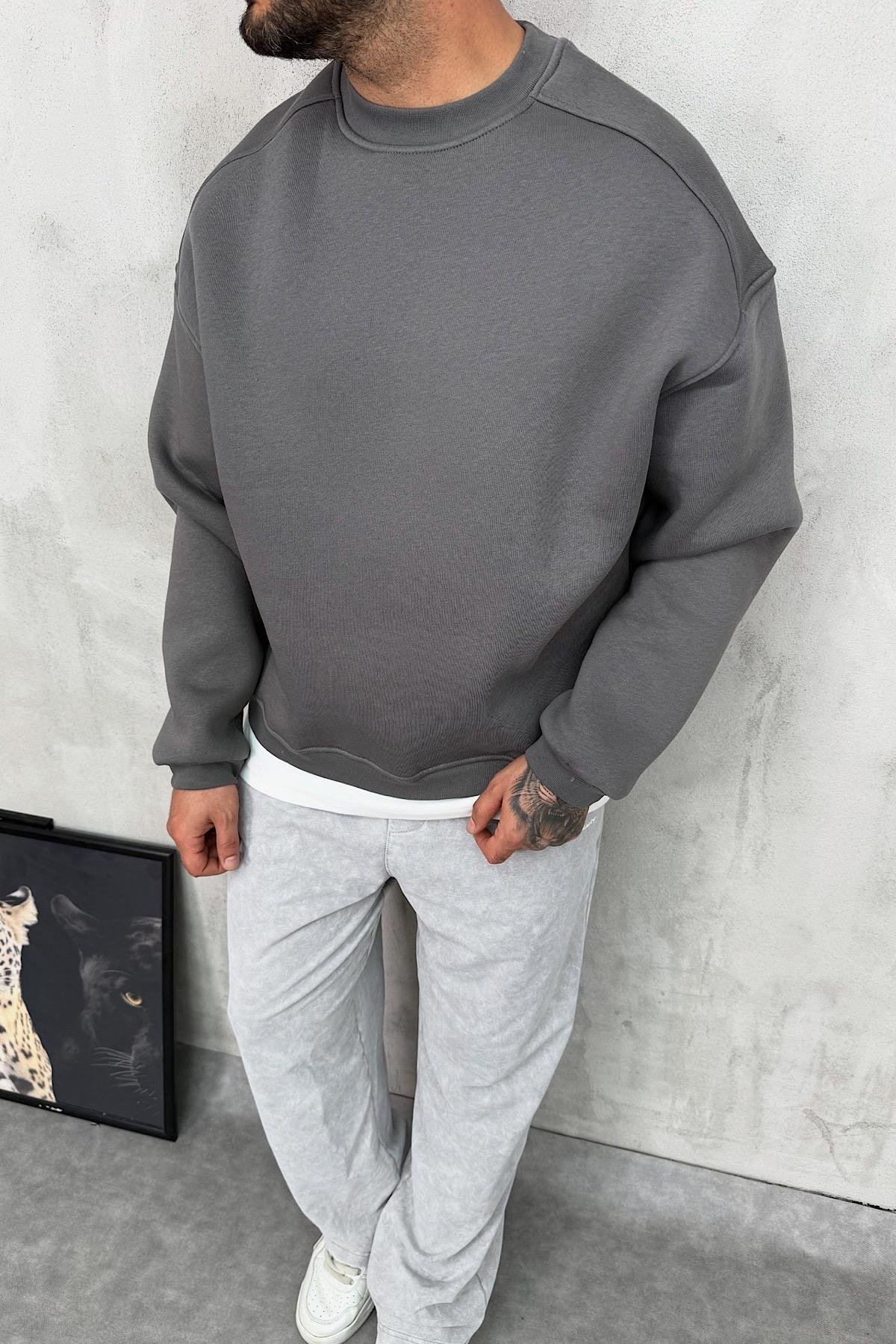 Gri Şardonlu Basic Sweatshirt