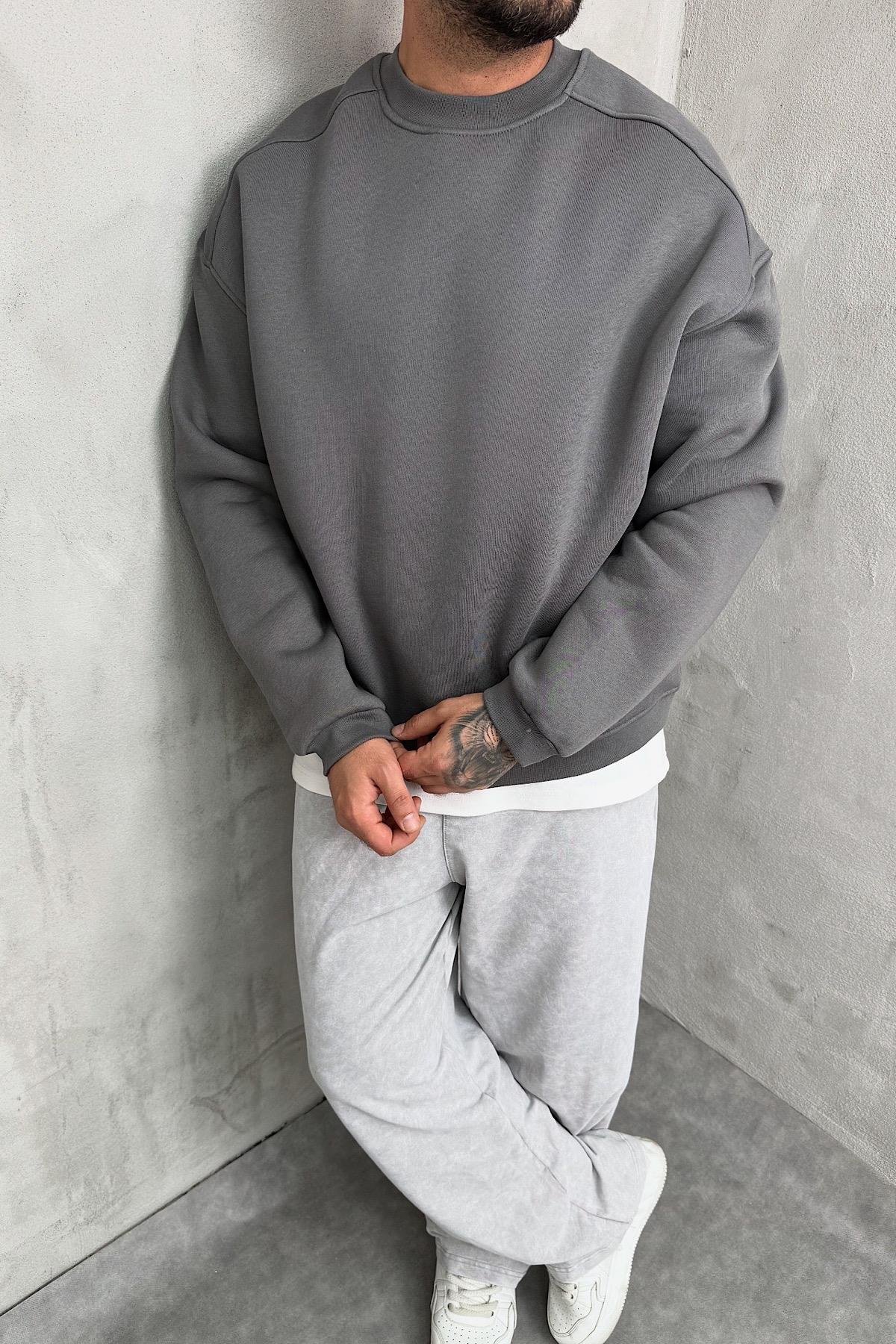 Gri Şardonlu Basic Sweatshirt
