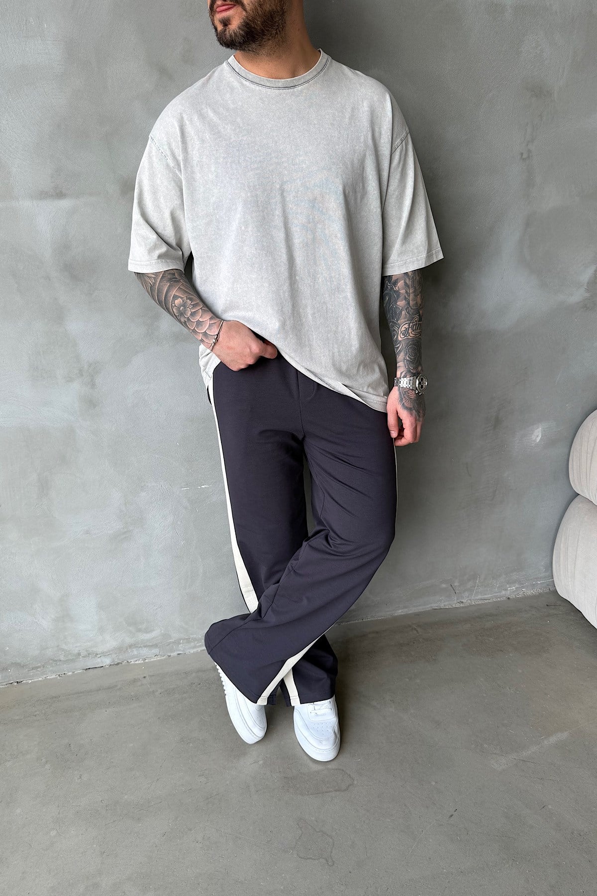 Gri Yıkamalı Basic T-Shirt