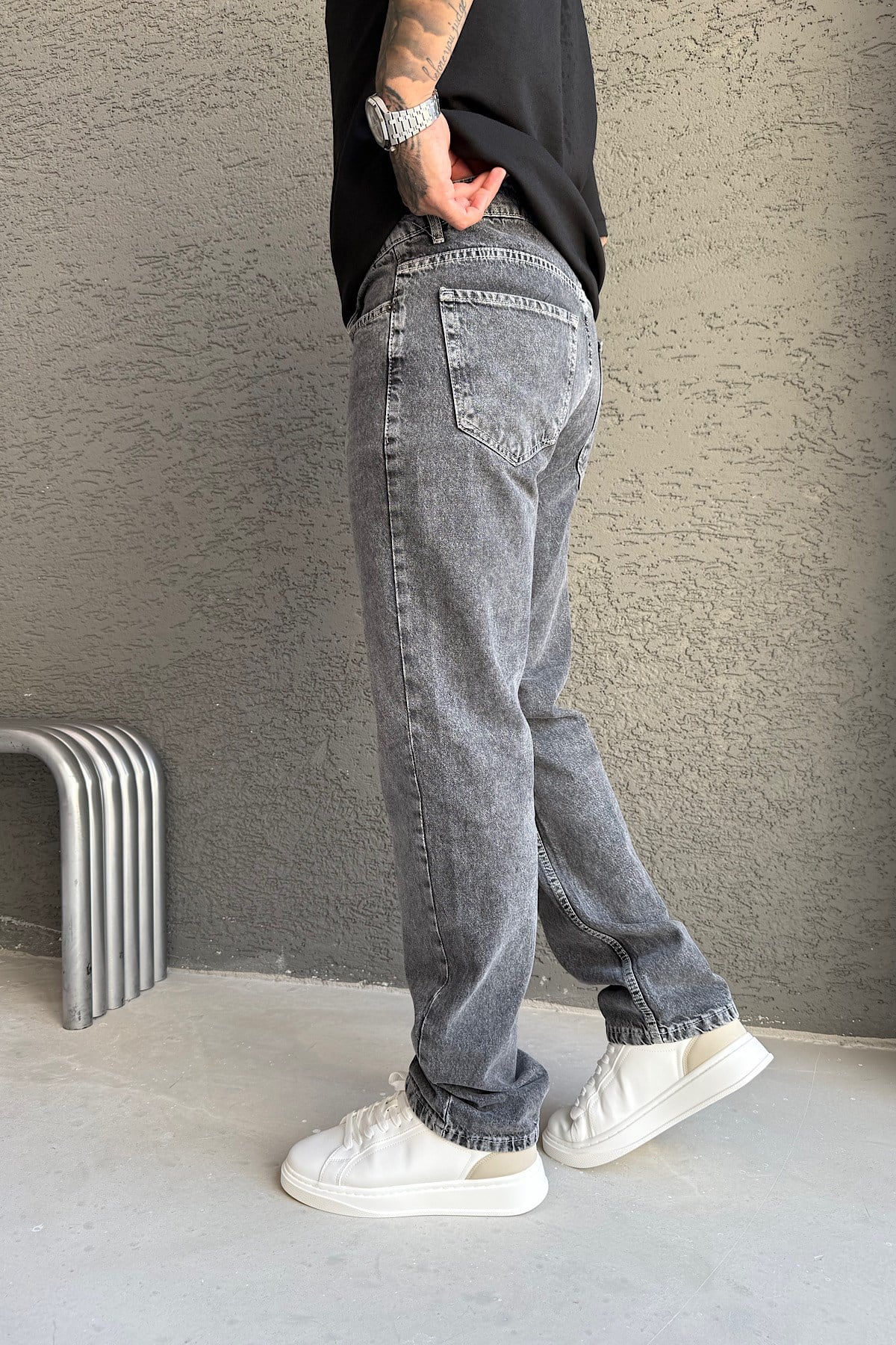 Gri Yıkamalı Normal Klaıp Pantolon 