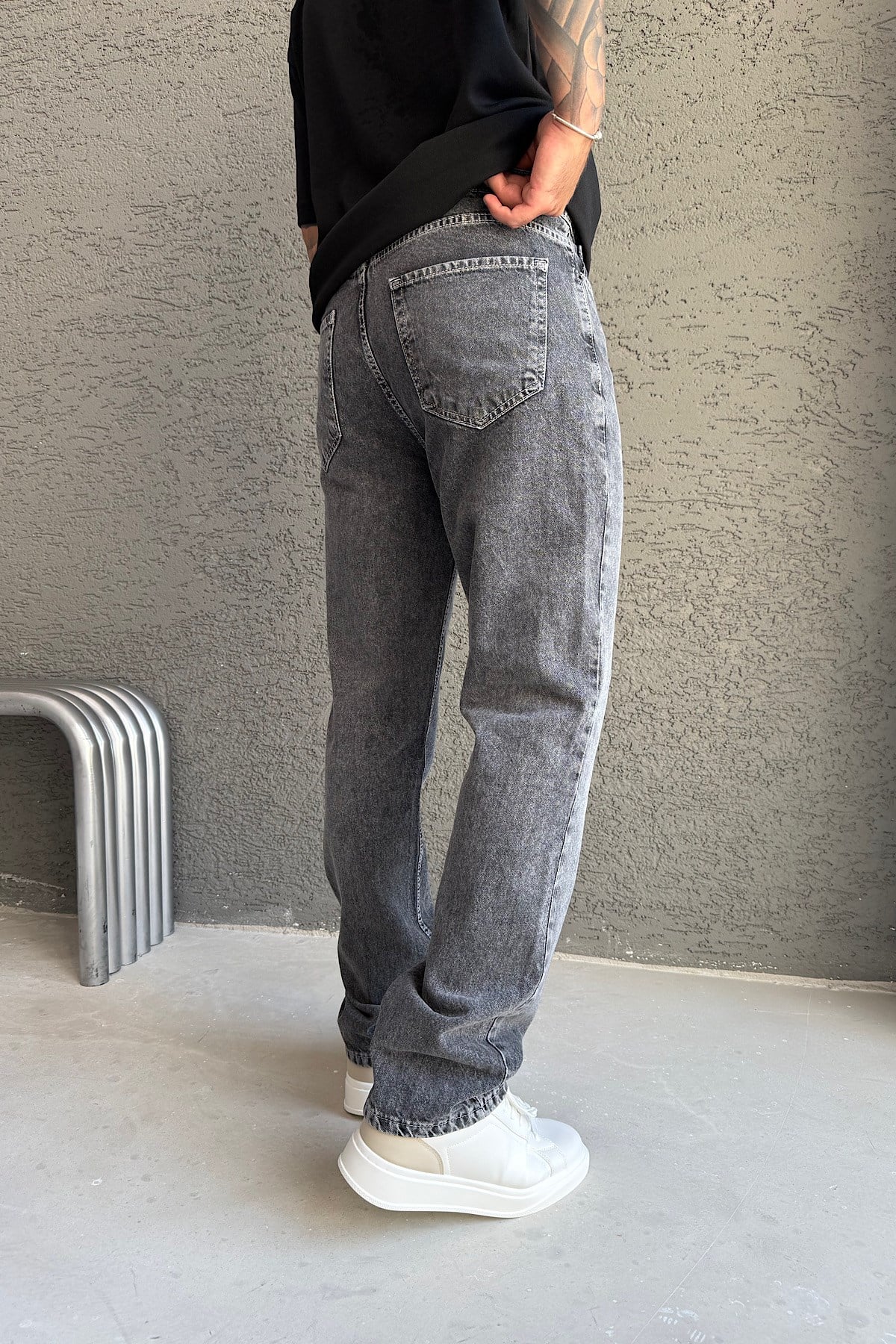 Gri Yıkamalı Normal Klaıp Pantolon 