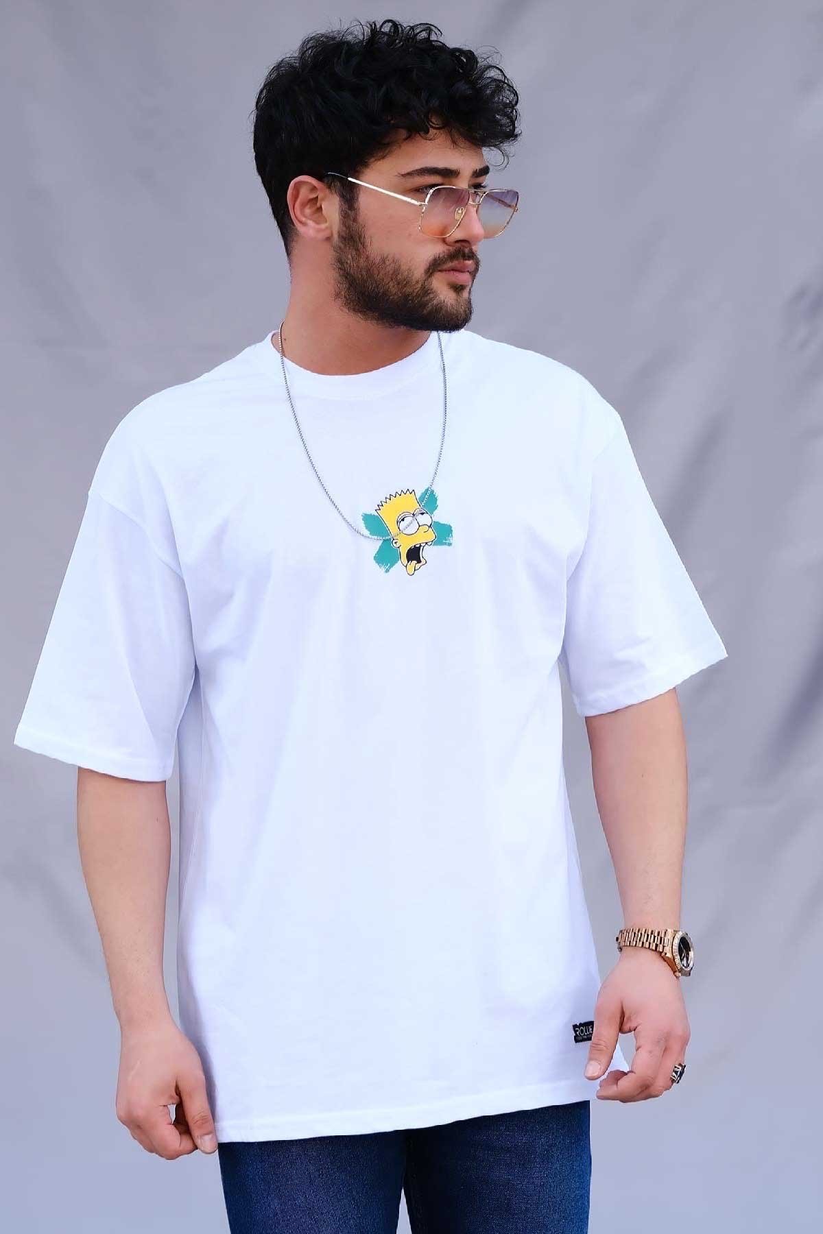 Hafif Bol Kalıp T-Shirt Beyaz Bart