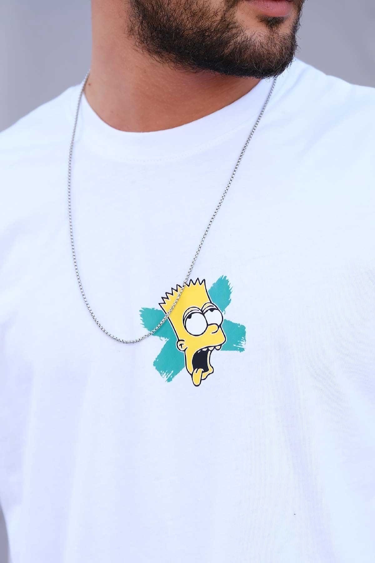 Hafif Bol Kalıp T-Shirt Beyaz Bart