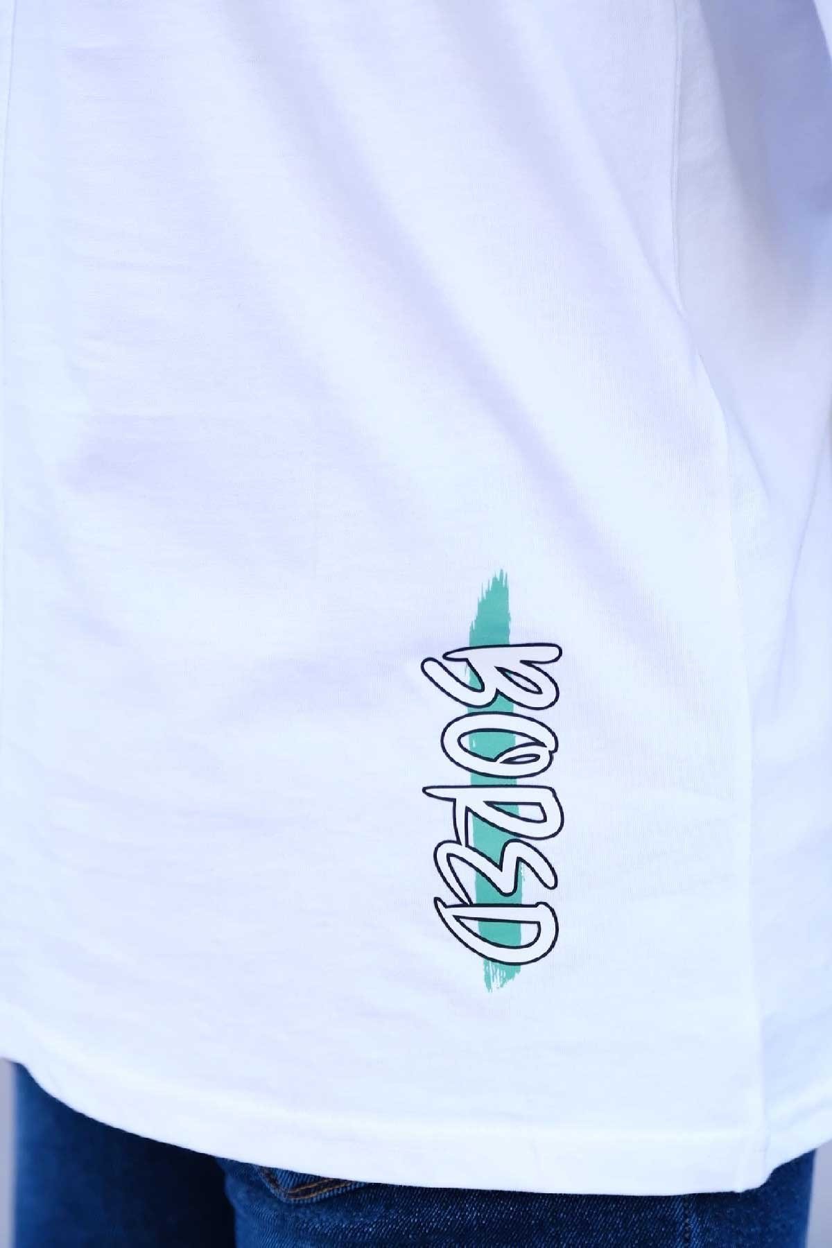 Hafif Bol Kalıp T-Shirt Beyaz Bart