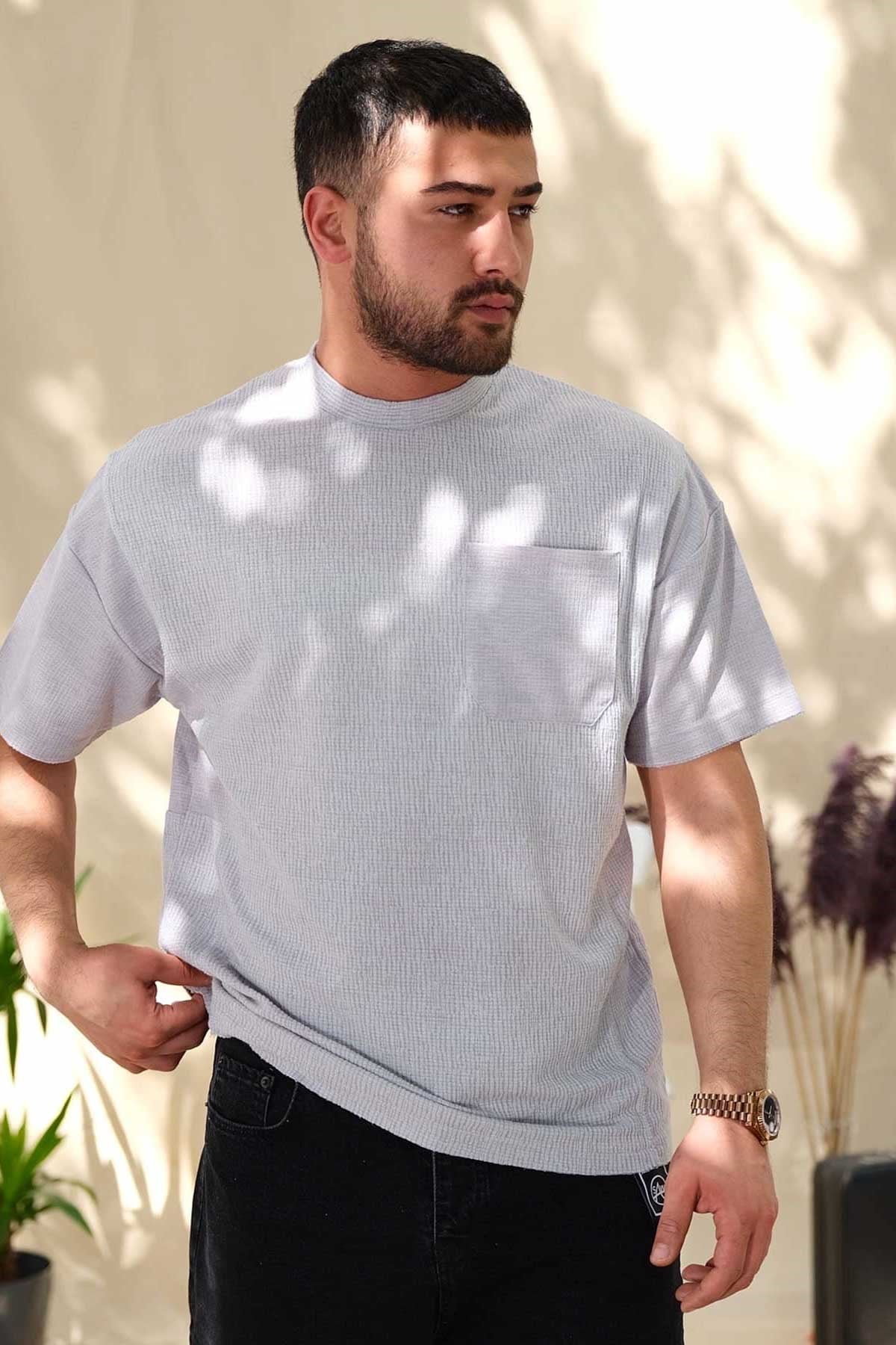Hafif Oversize Gri Cepli T-Shirt