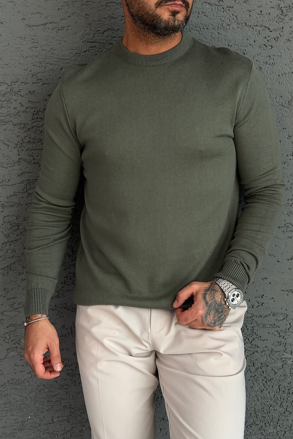 Haki Basic Triko Kazak 