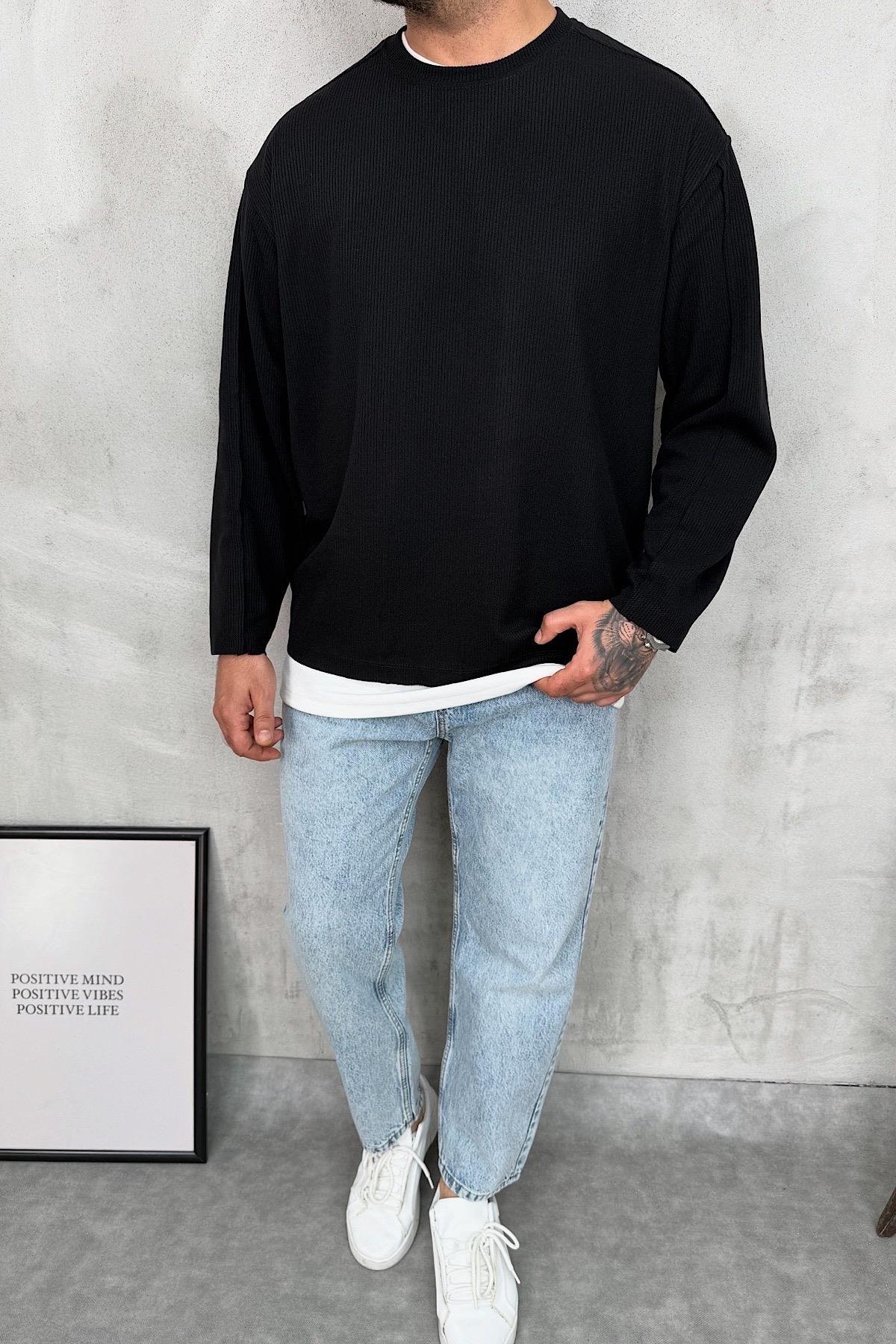 İnce Siyah Basic Sweat 