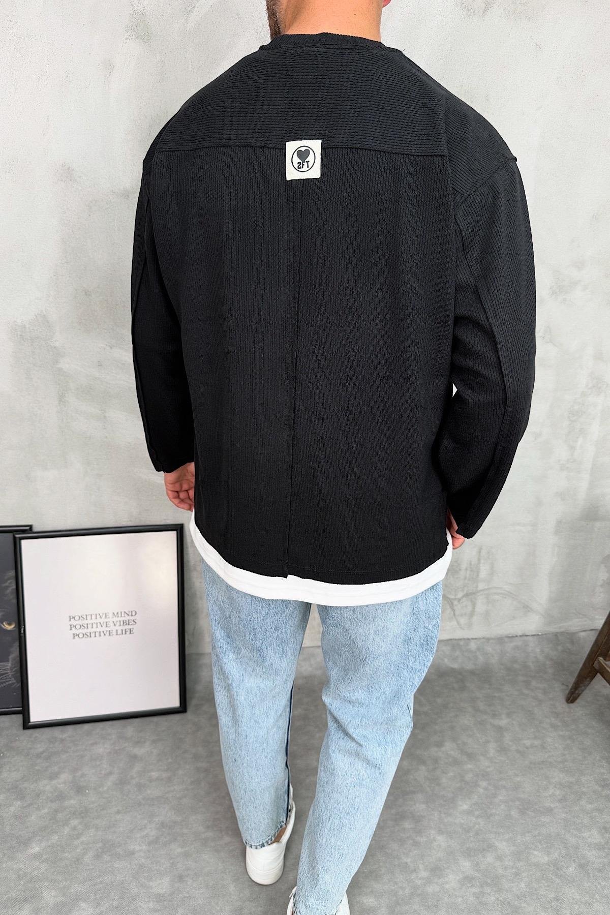 İnce Siyah Basic Sweat 