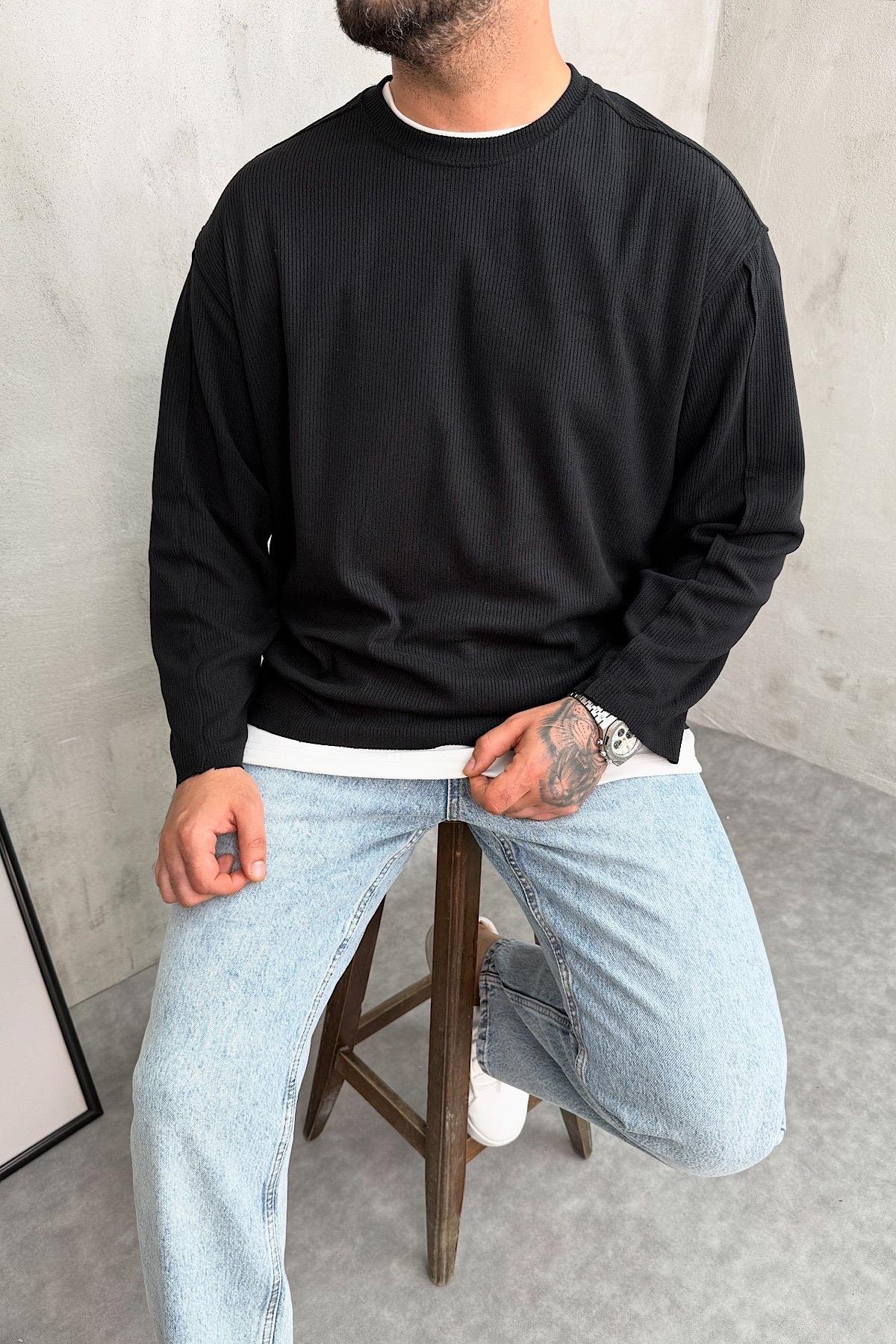 İnce Siyah Basic Sweat 