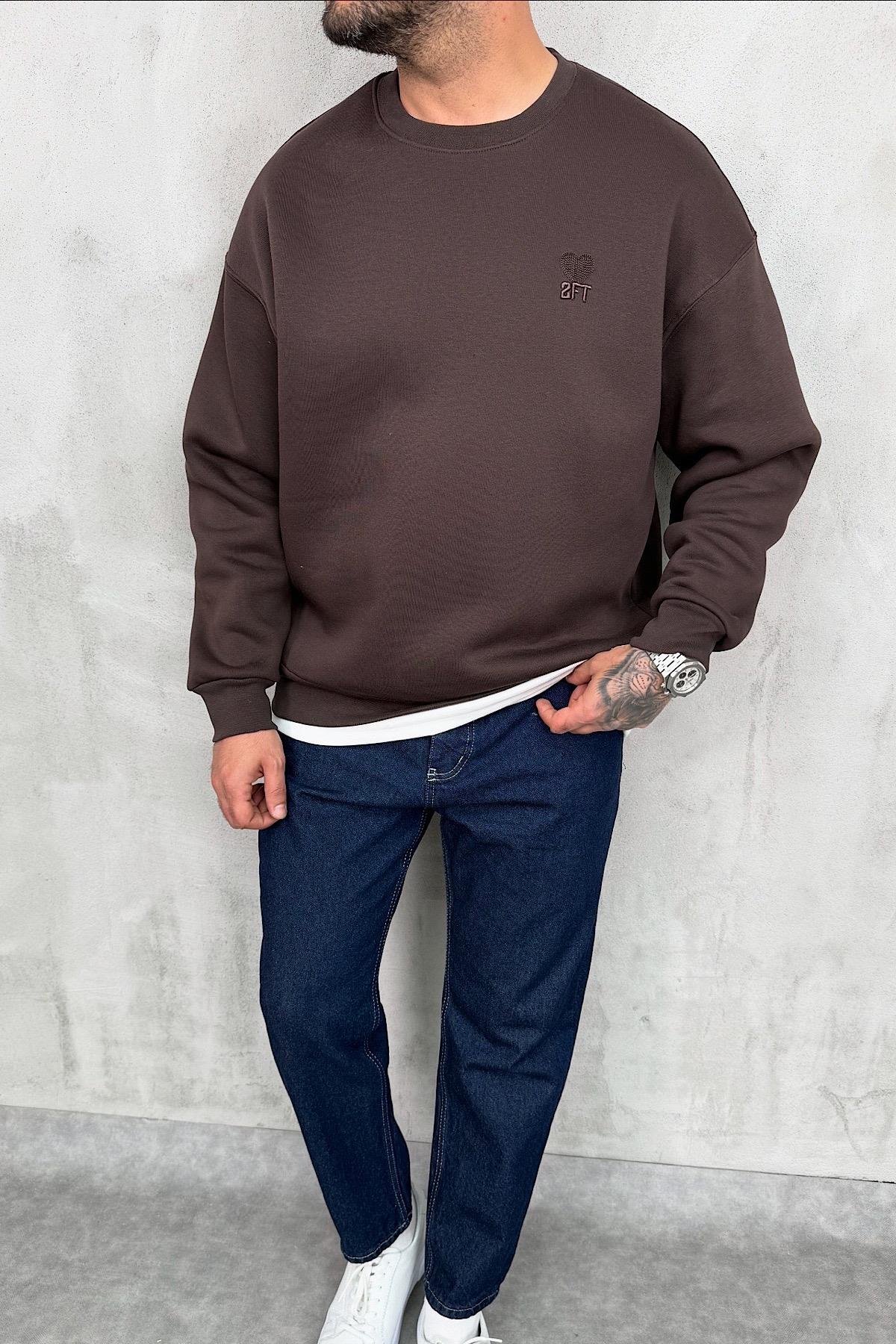 Kahve 2FT Baskılı Sweatshirt