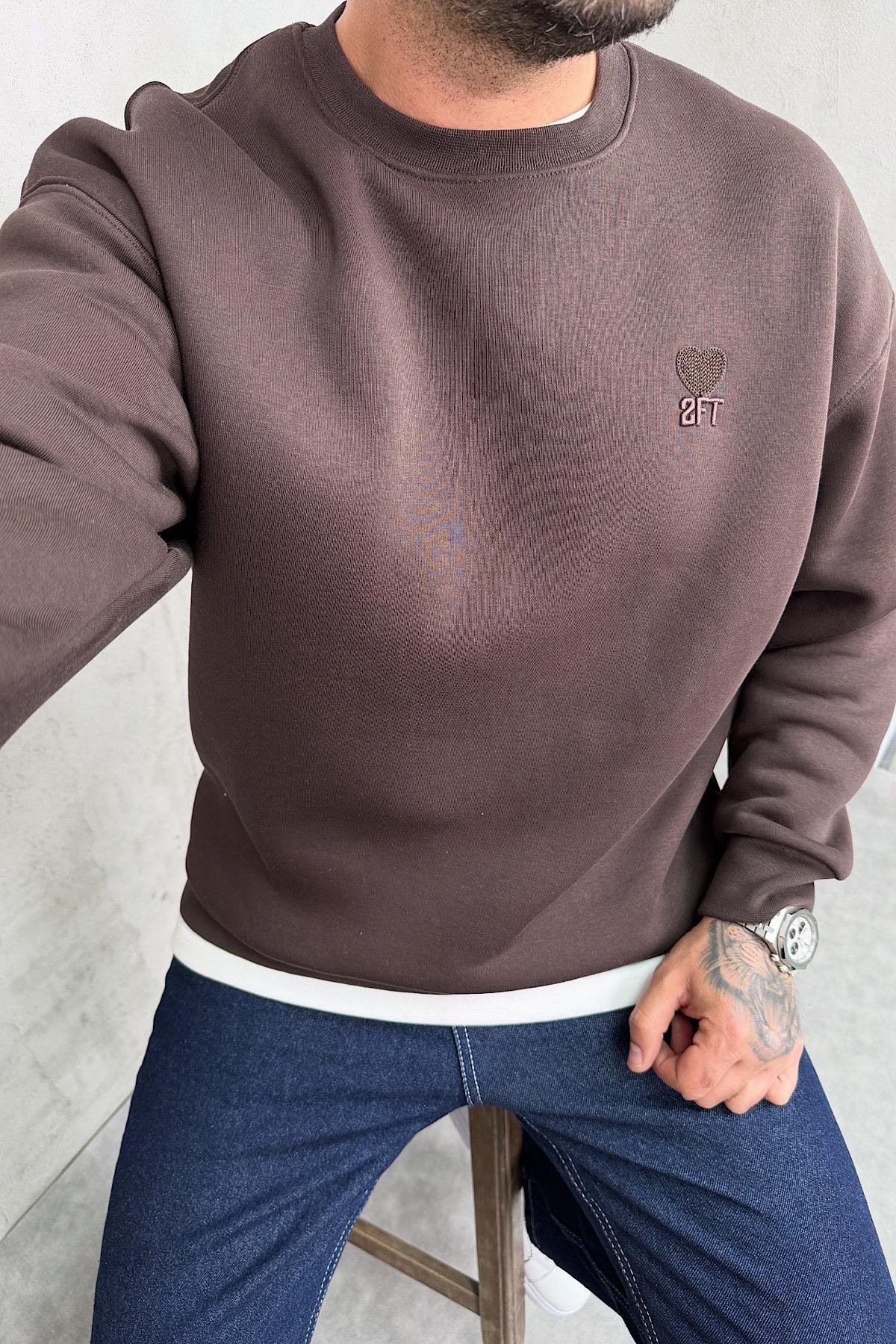 Kahve 2FT Baskılı Sweatshirt