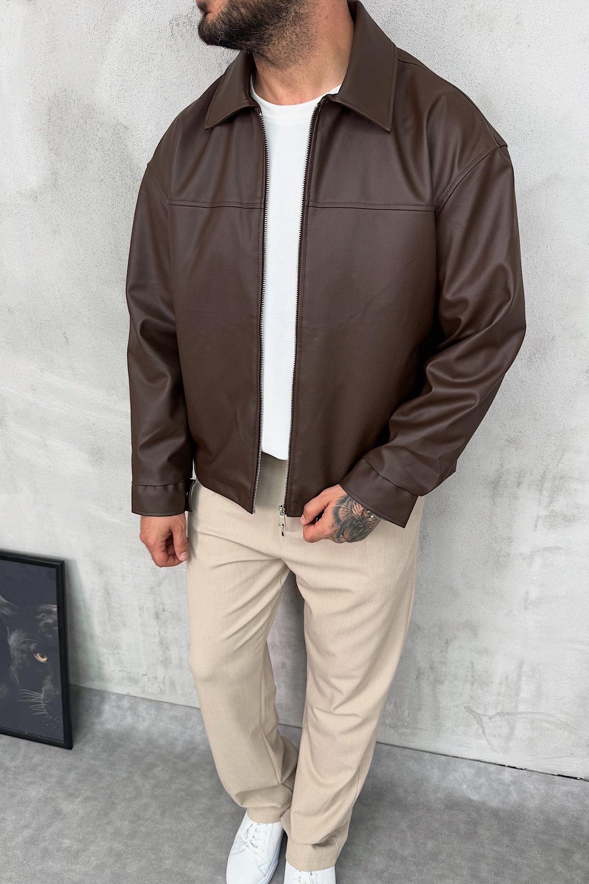 Kahve Basic Deri Ceket