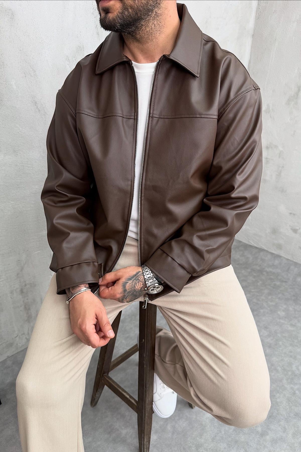 Kahve Basic Deri Ceket
