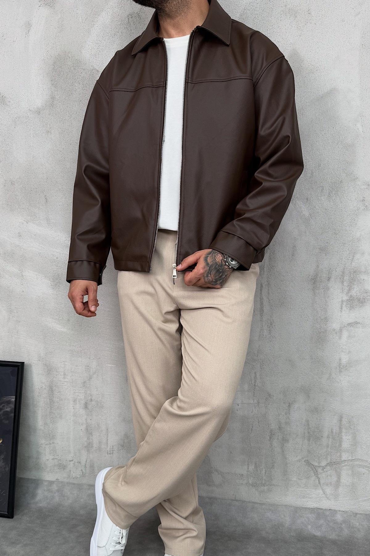 Kahve Basic Deri Ceket