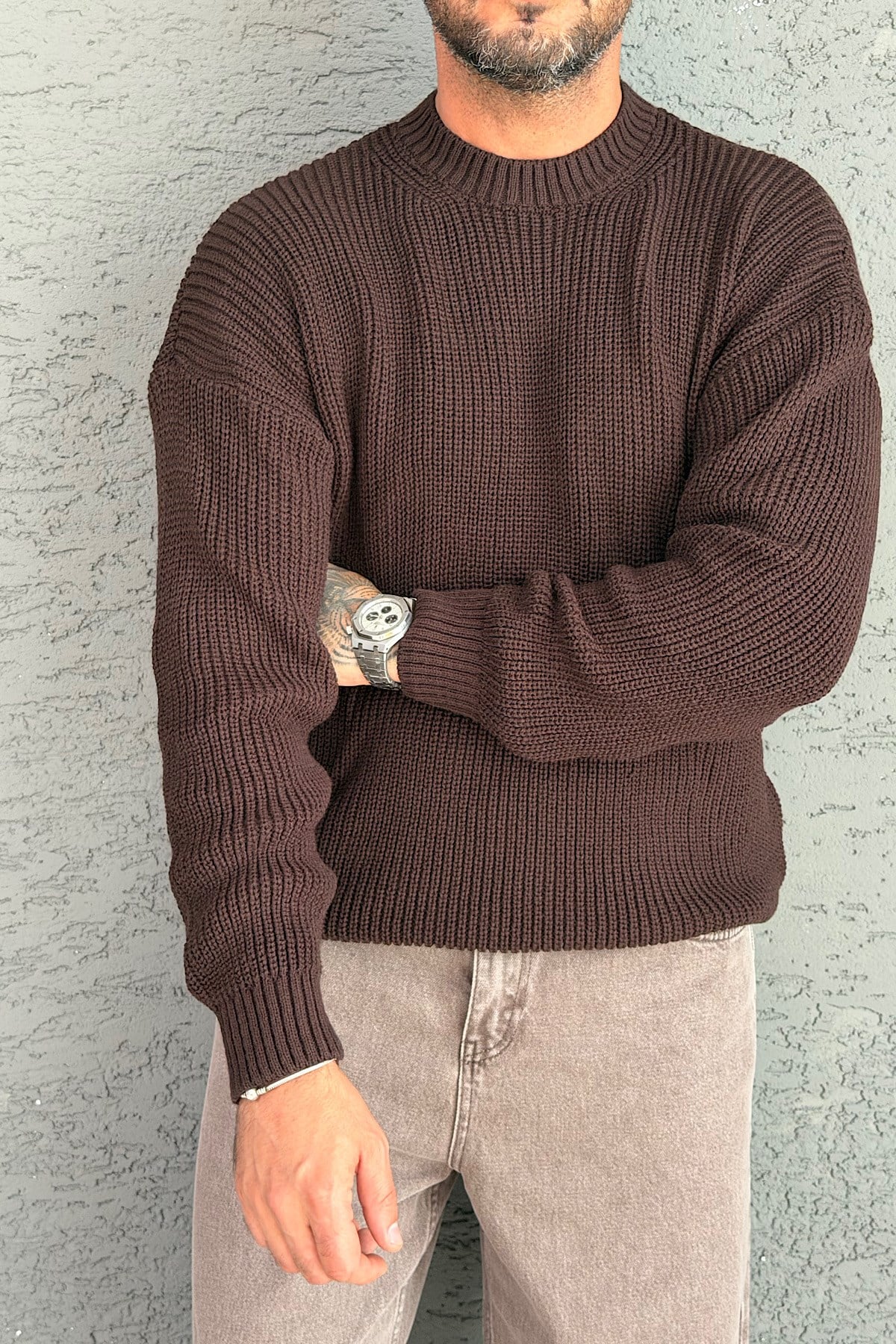 Kahverengi Basic Triko Kazak