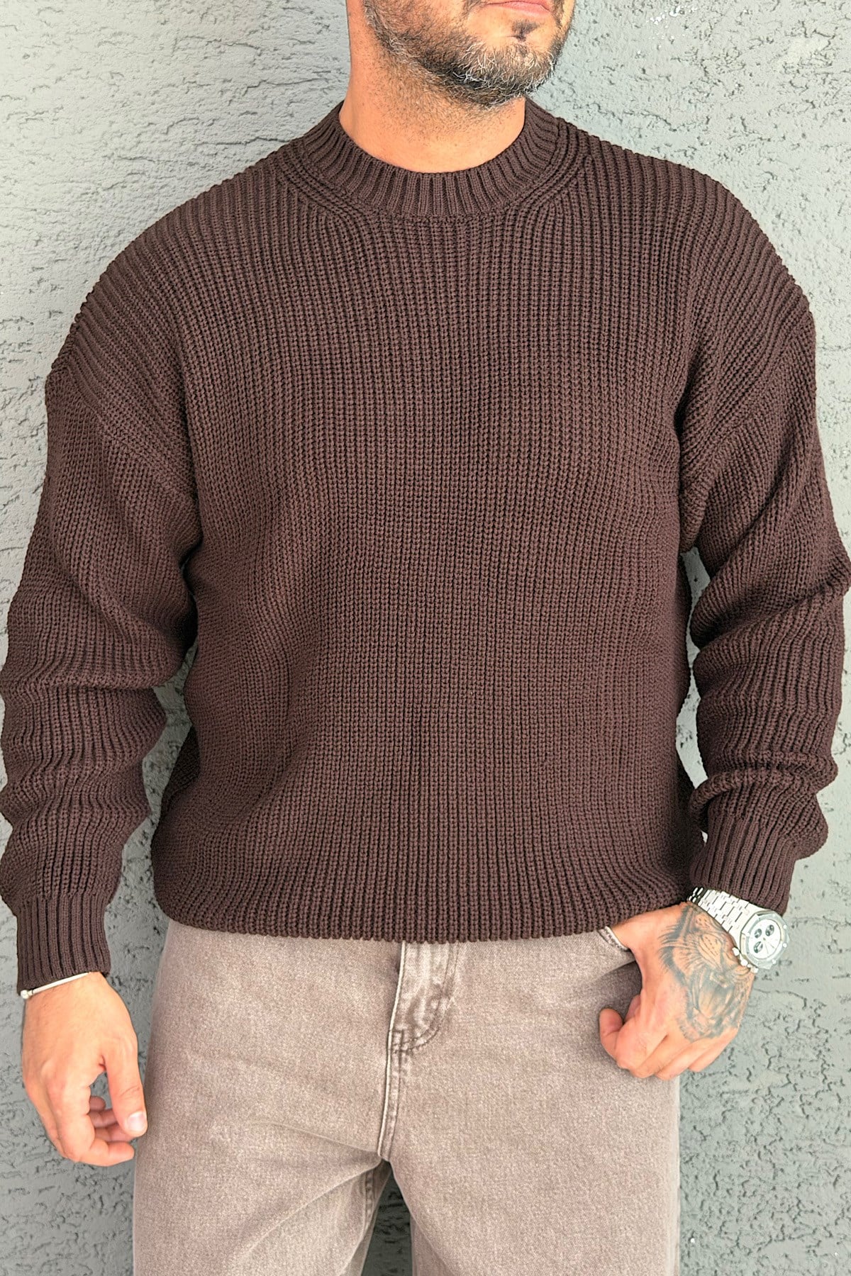 Kahverengi Basic Triko Kazak