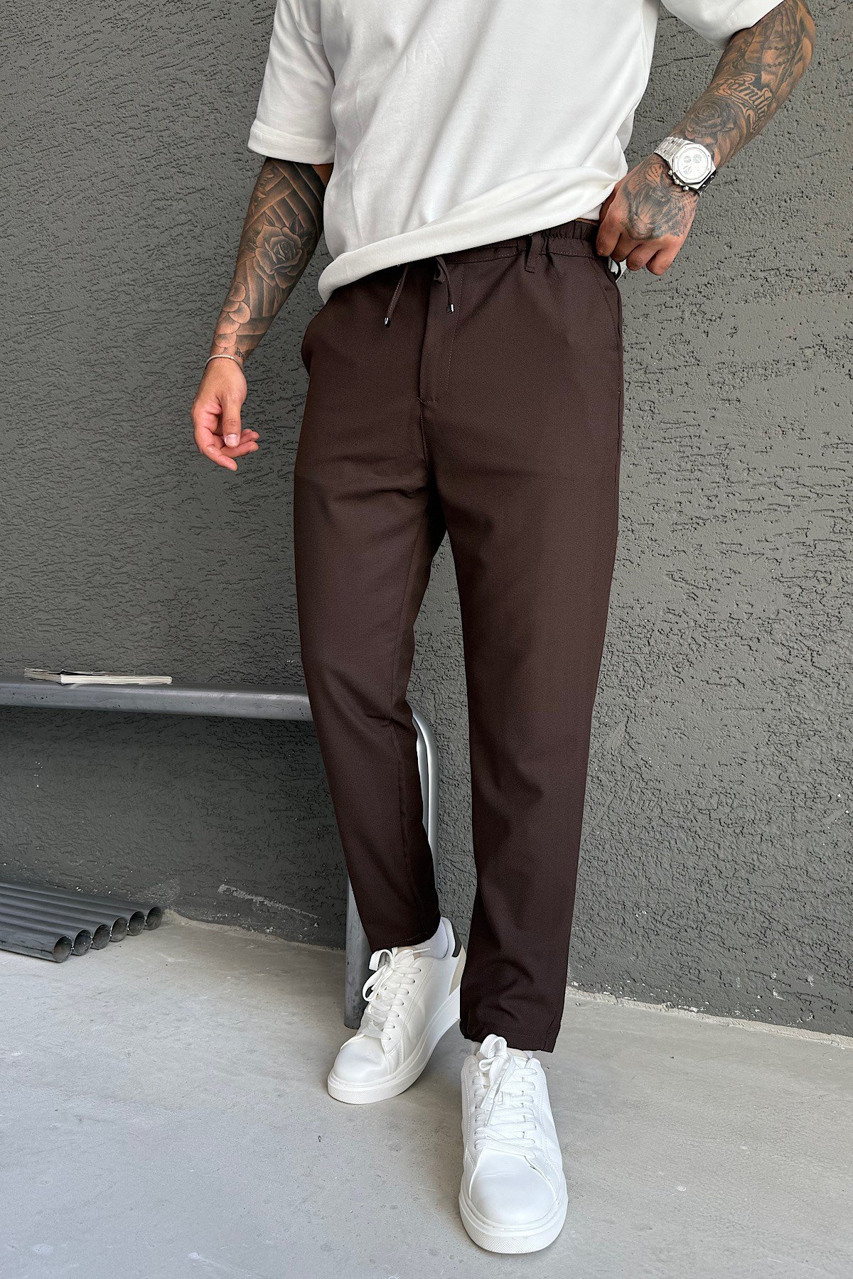 Kahverengi Boyfriend Kumaş Pantolon