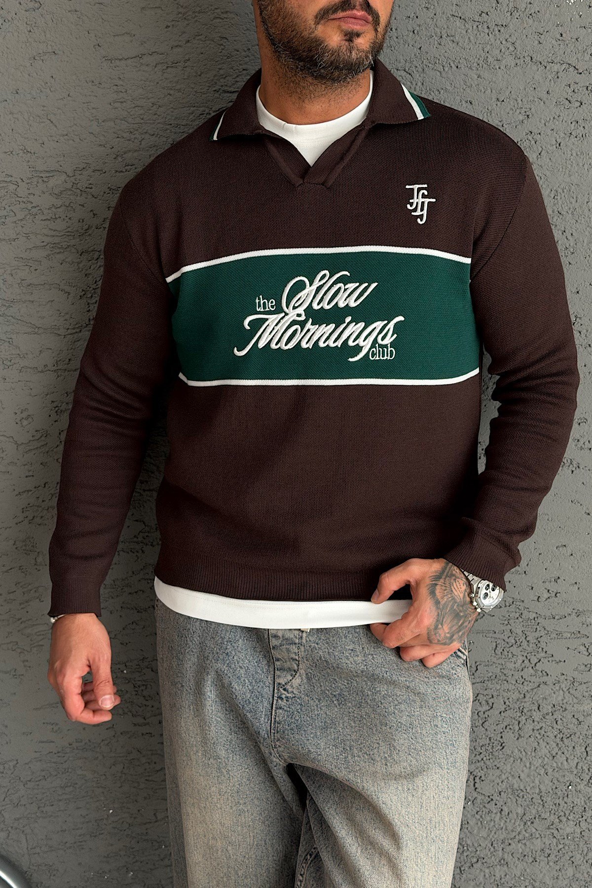 Kahverengi Nakış Yazı Detaylı Sweatshirt
