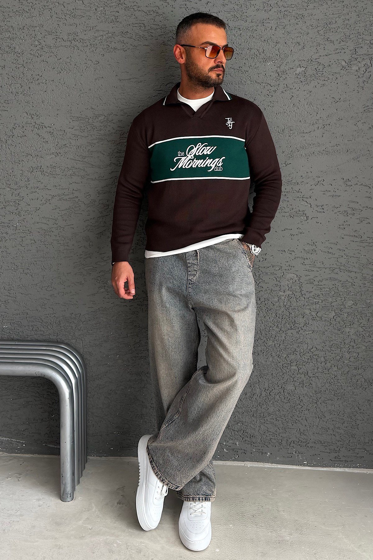 Kahverengi Nakış Yazı Detaylı Sweatshirt