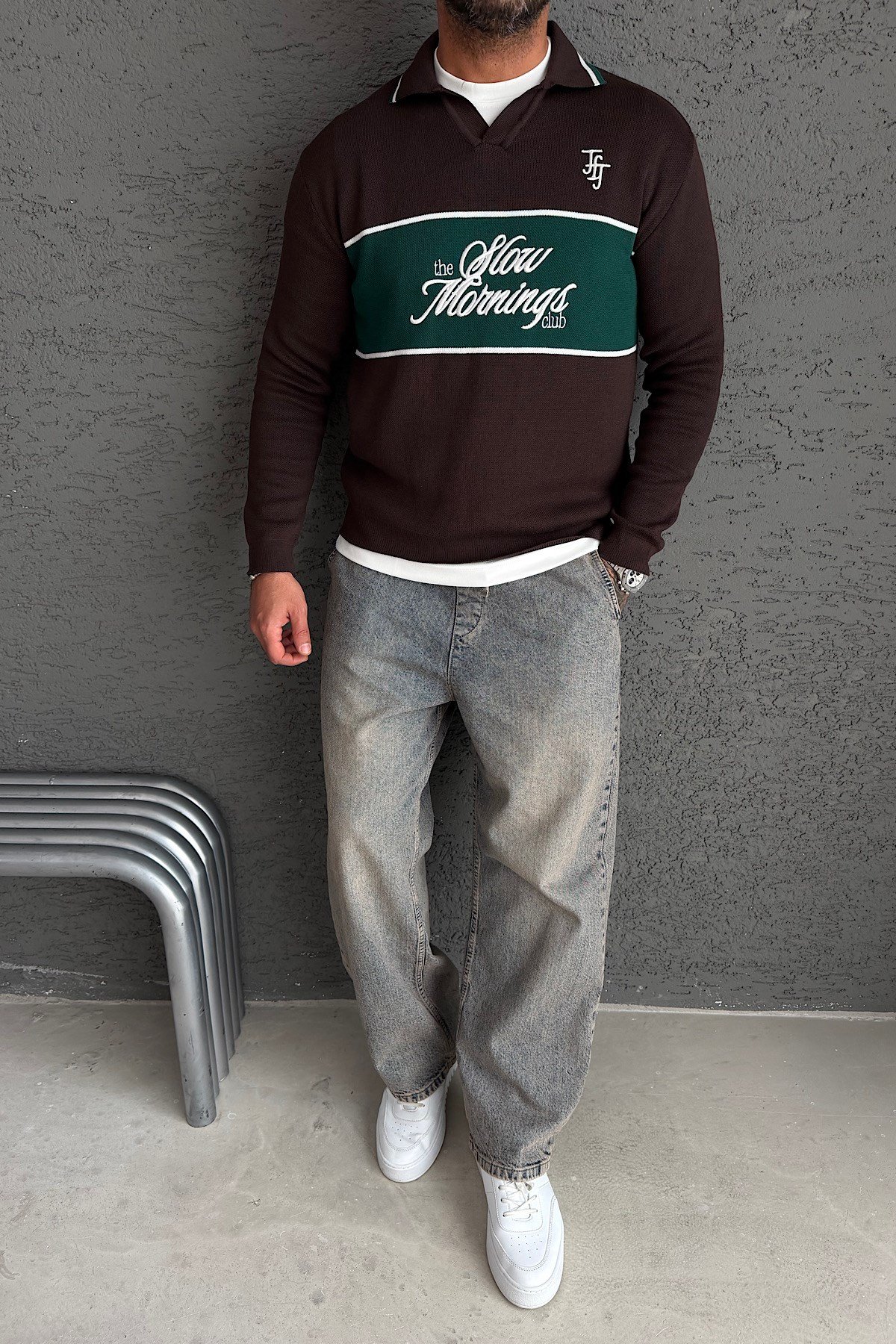 Kahverengi Nakış Yazı Detaylı Sweatshirt