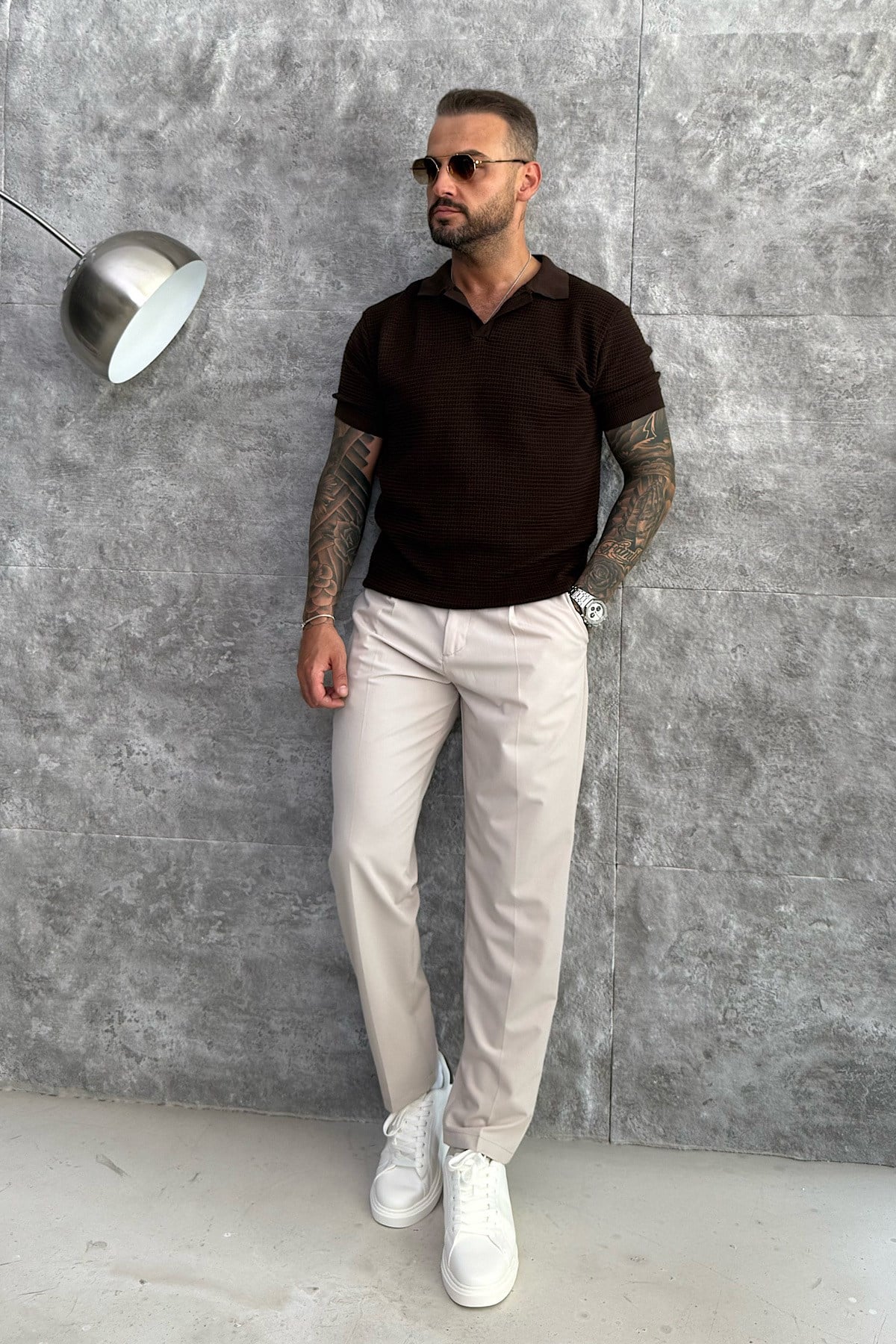Kahverengi Örme Polo Yaka T-Shirt