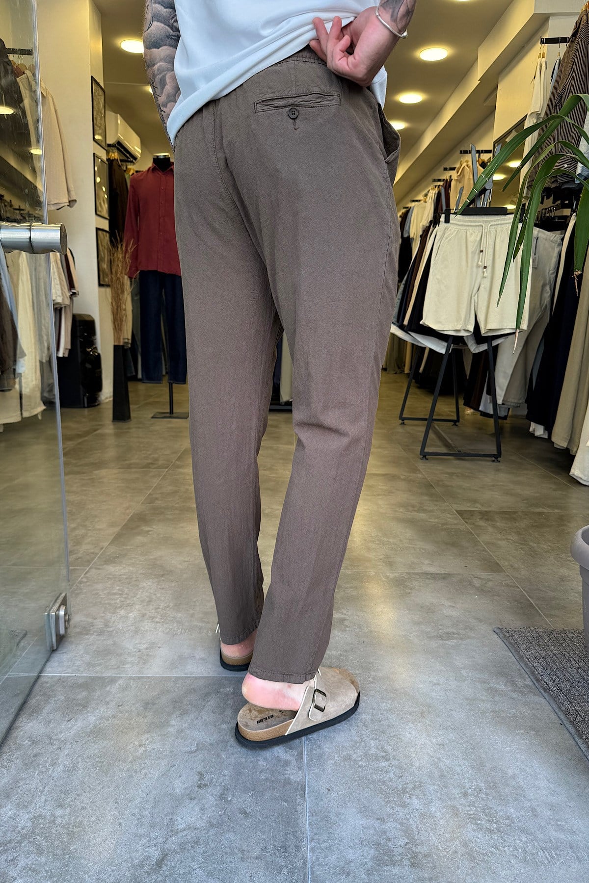 Kahverengi Regular Keten Pantolon