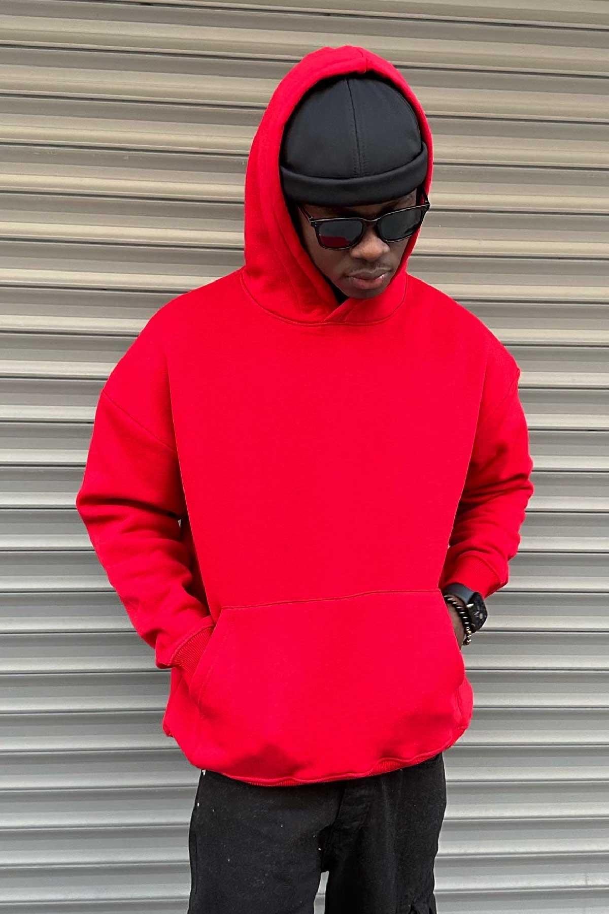 Kapşonlu Basic Kırmızı Sweatshirt