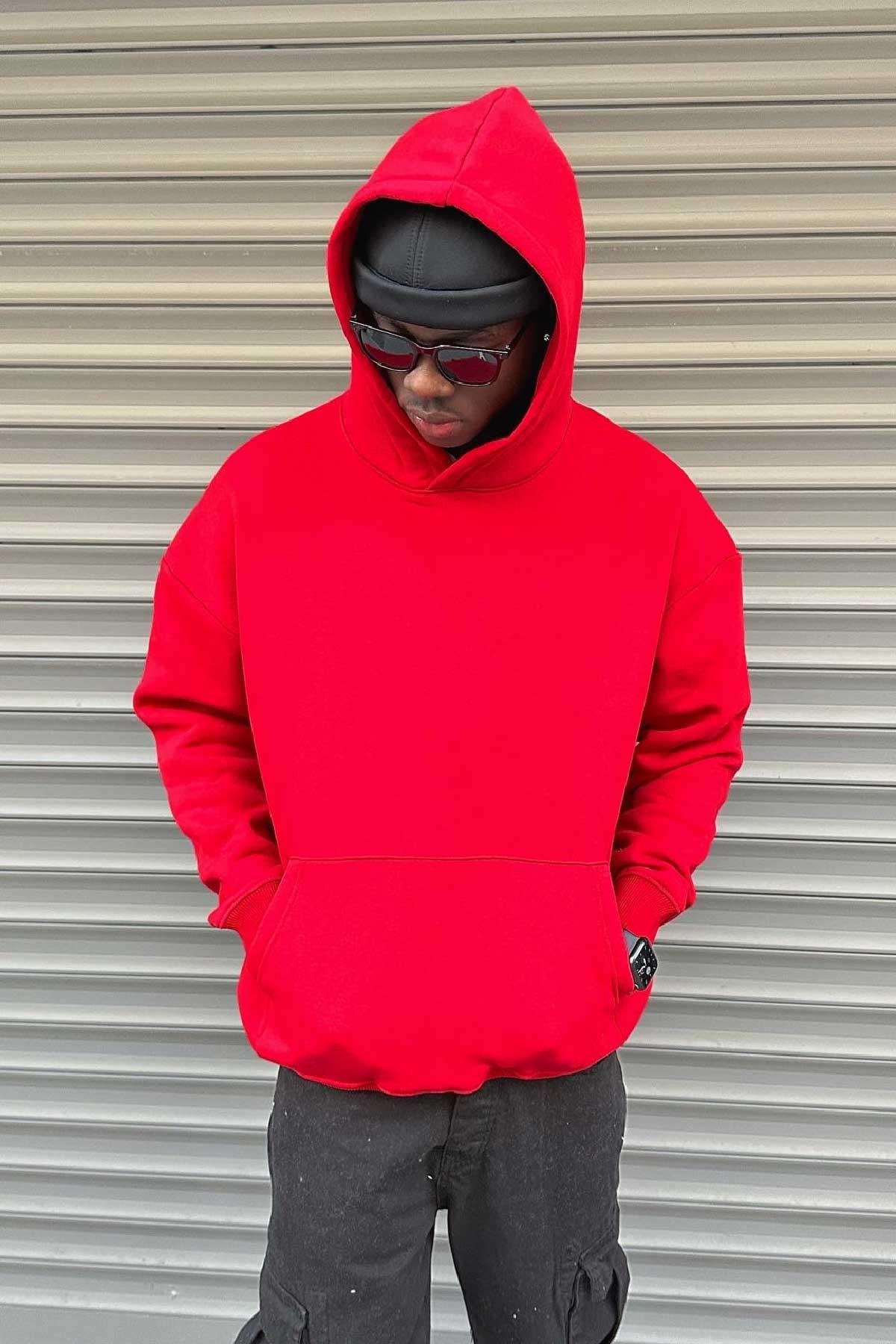 Kapşonlu Basic Kırmızı Sweatshirt